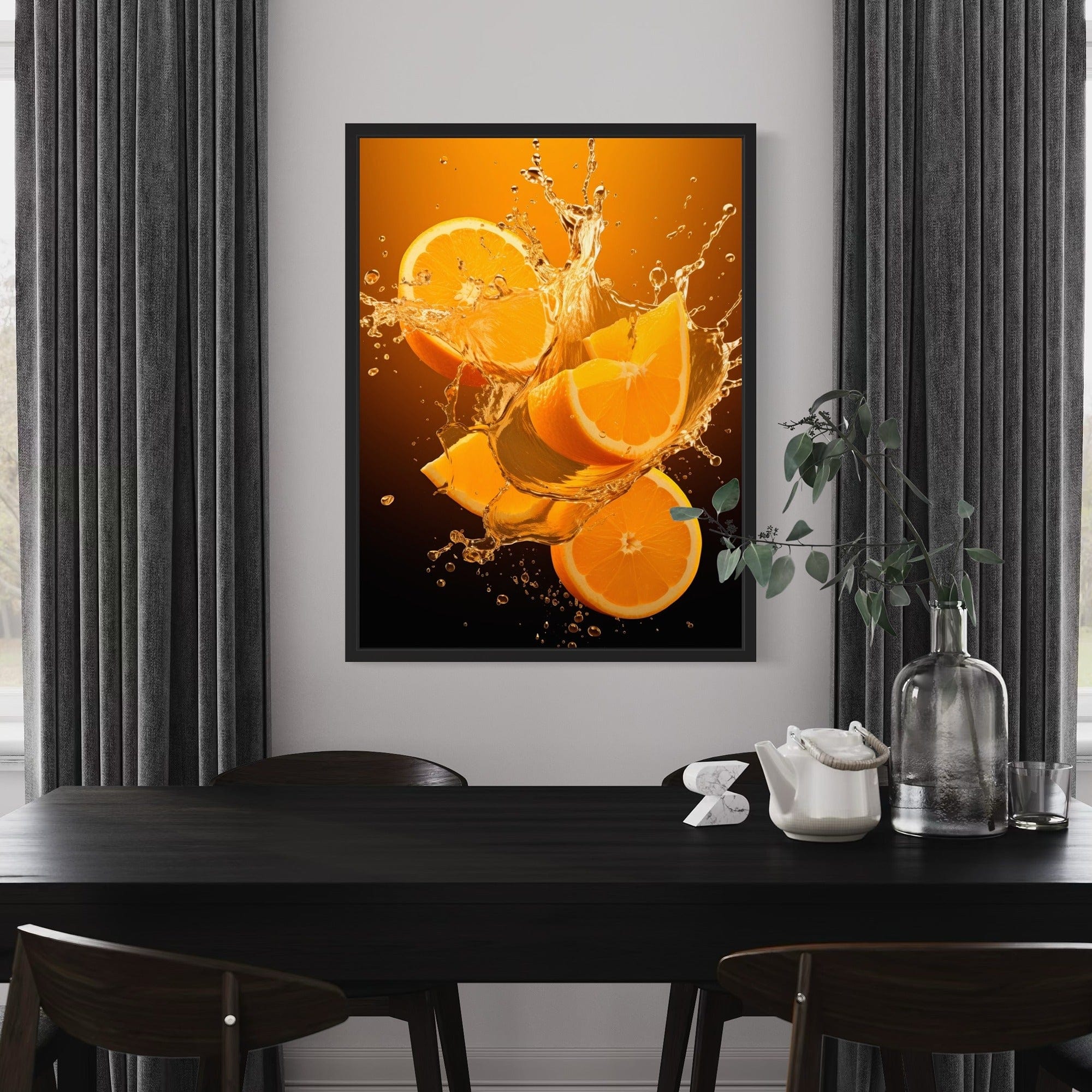 Juicy orange slices in water poster