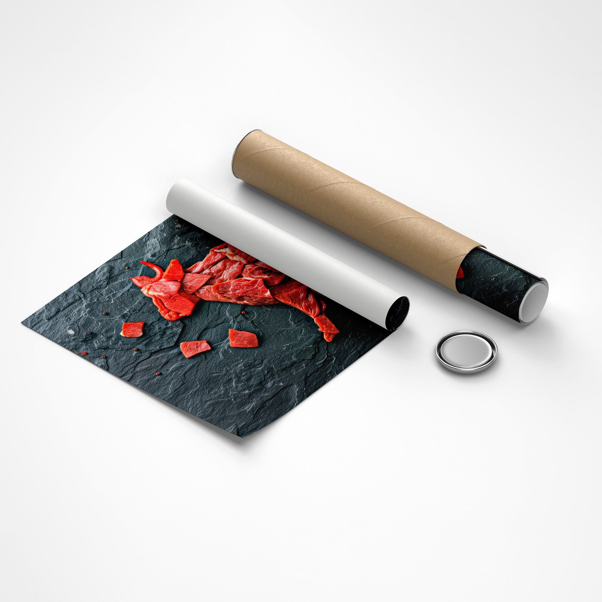 Food art cow silhouette with meat pieces