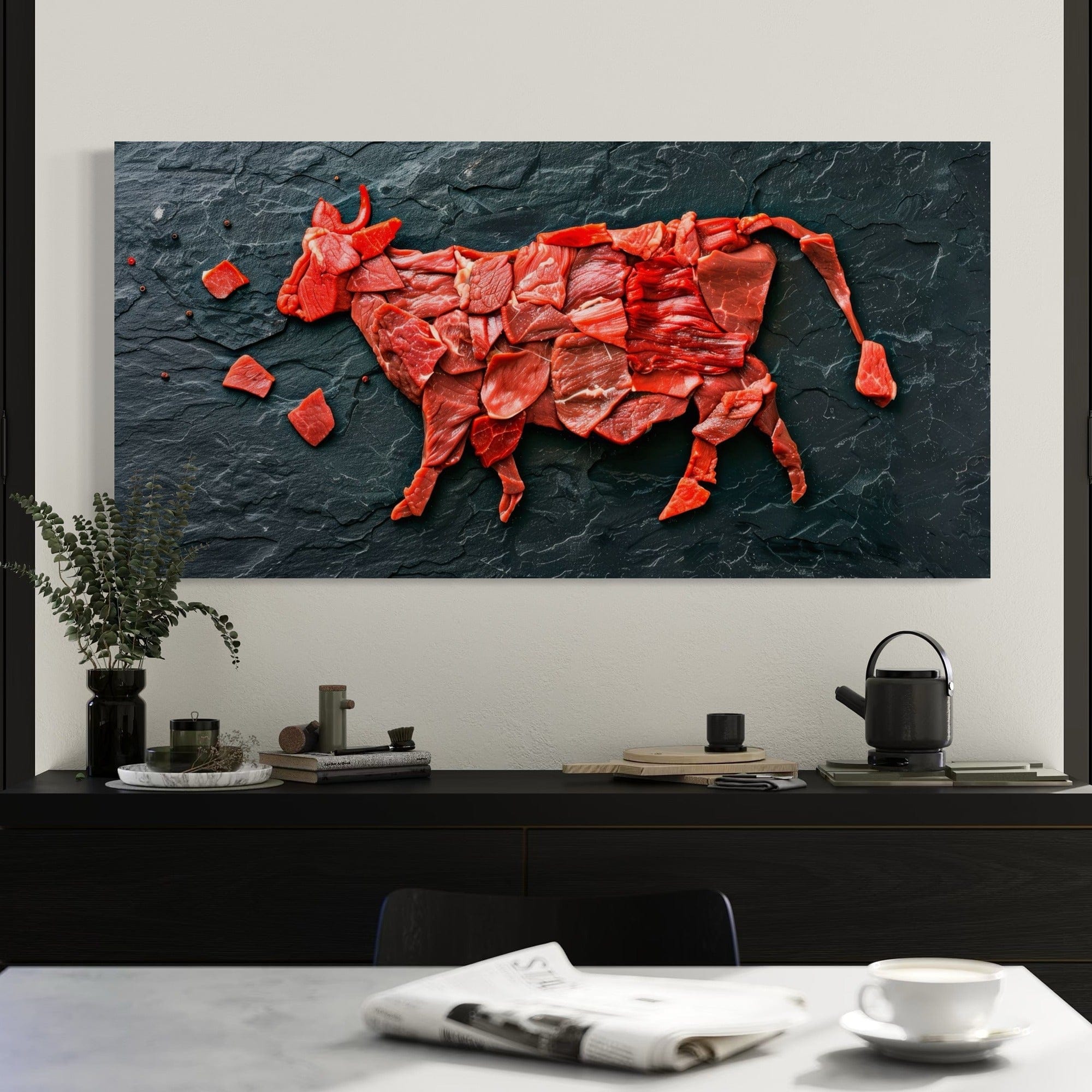 Beef cuts cow silhouette canvas wall art