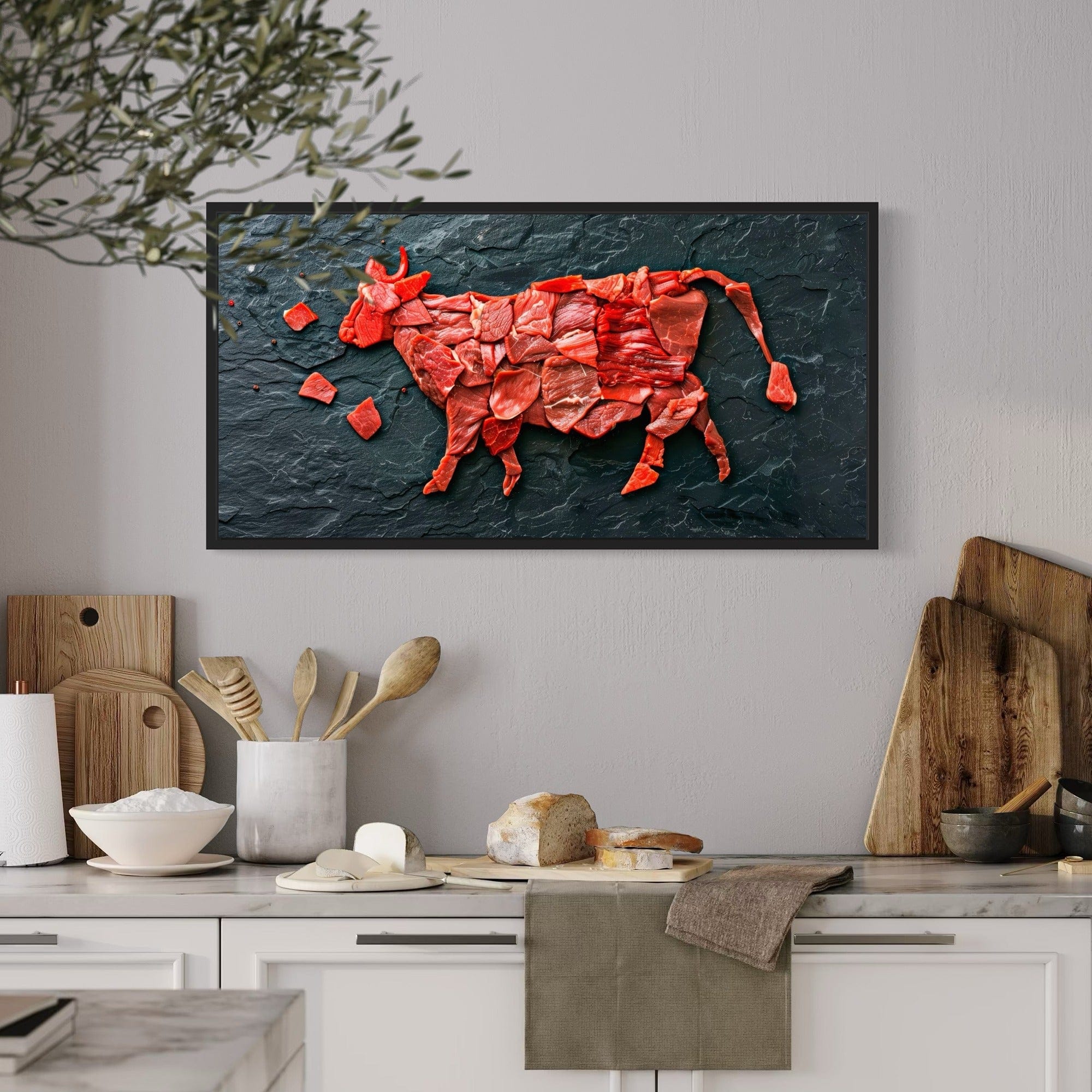 Cow shape made of steak cuts canvas print