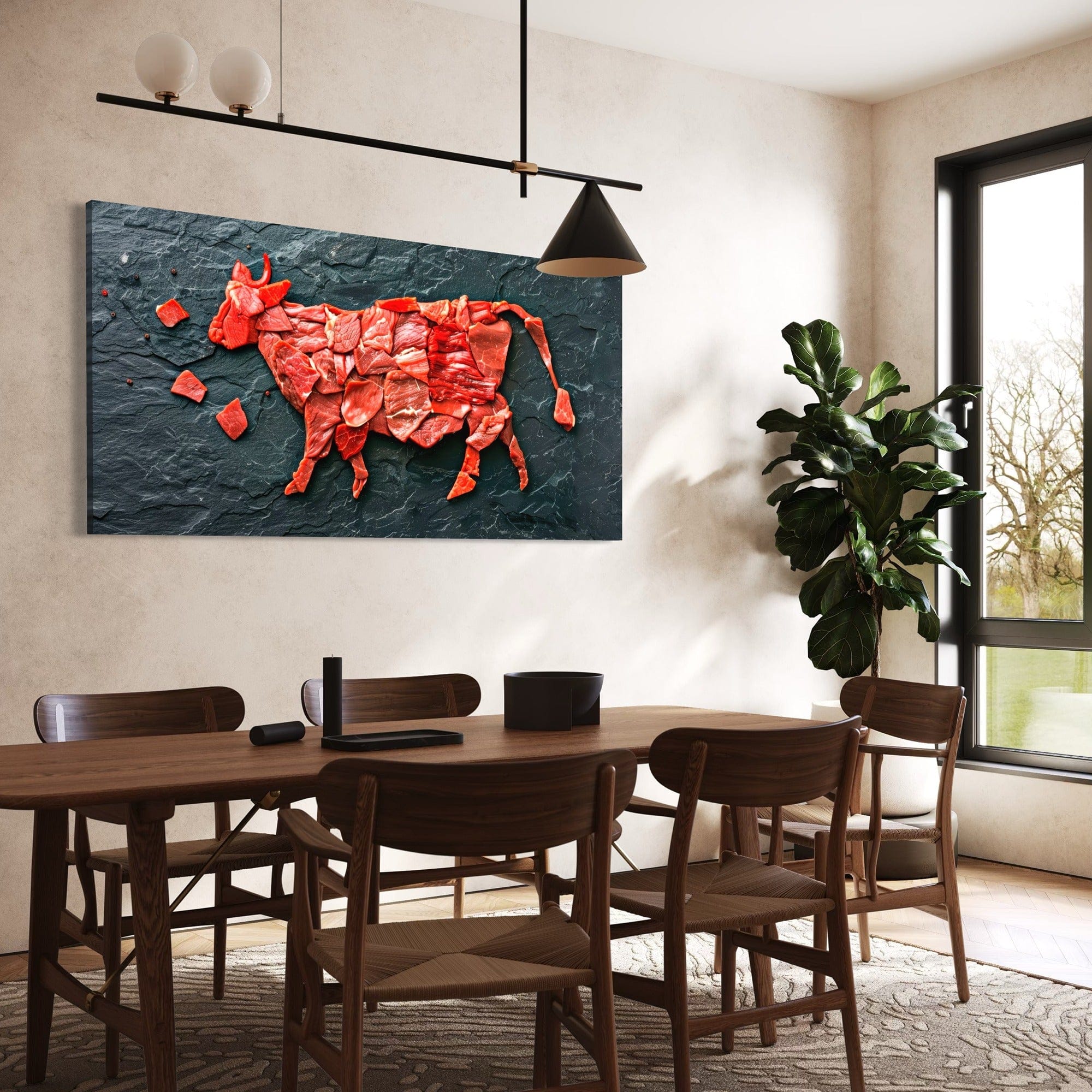 Rustic slate board cow meat canvas