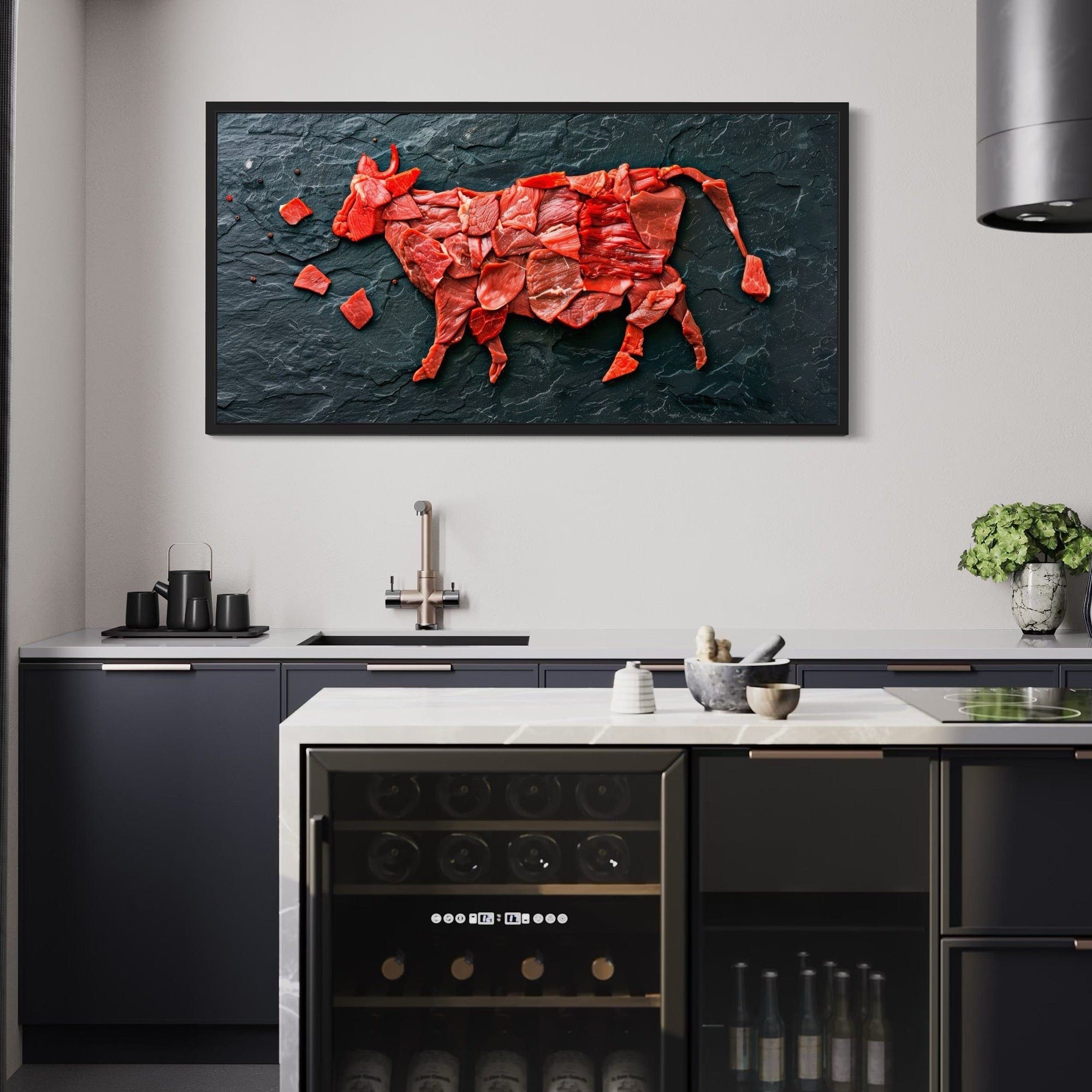 Minimalist red meat cow canvas wall decor