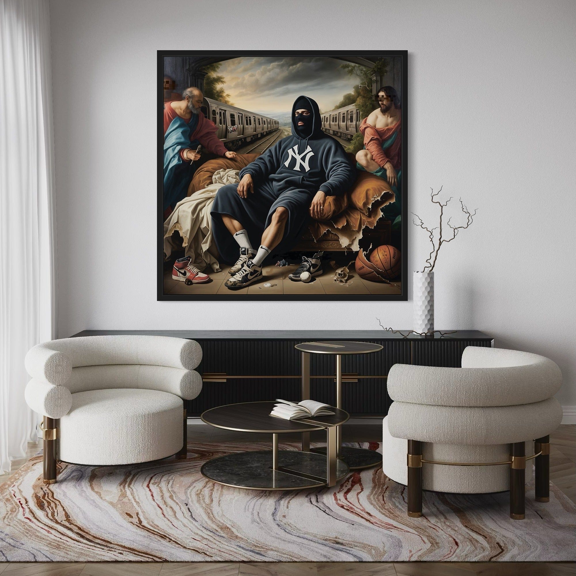 Square format urban art wall decor for modern minimalist interiors