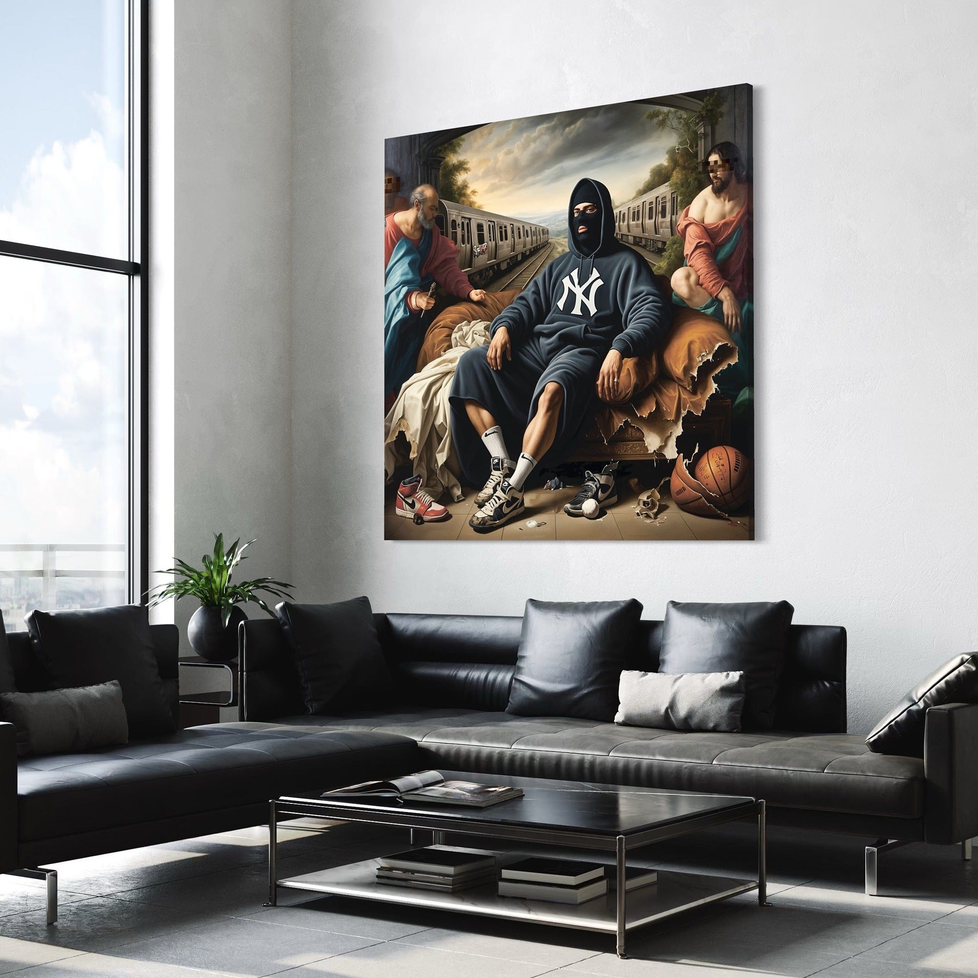 Detailed texture of streetwear clothing and sneakers in modern art canvas