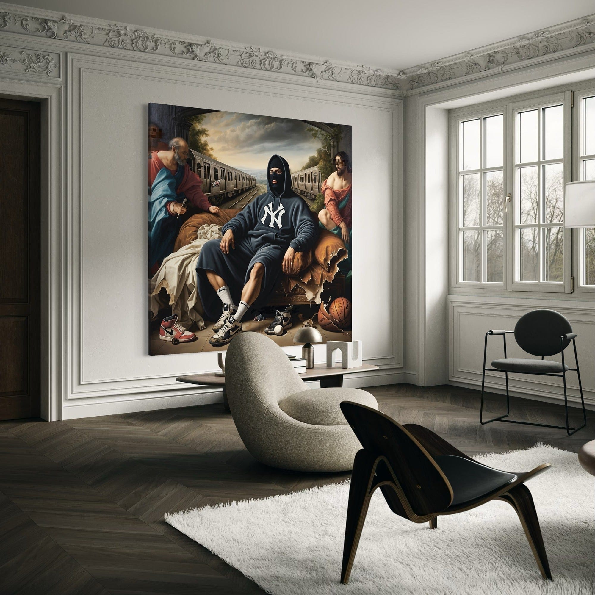 Back view of stretched wooden frame construction of square canvas wall art