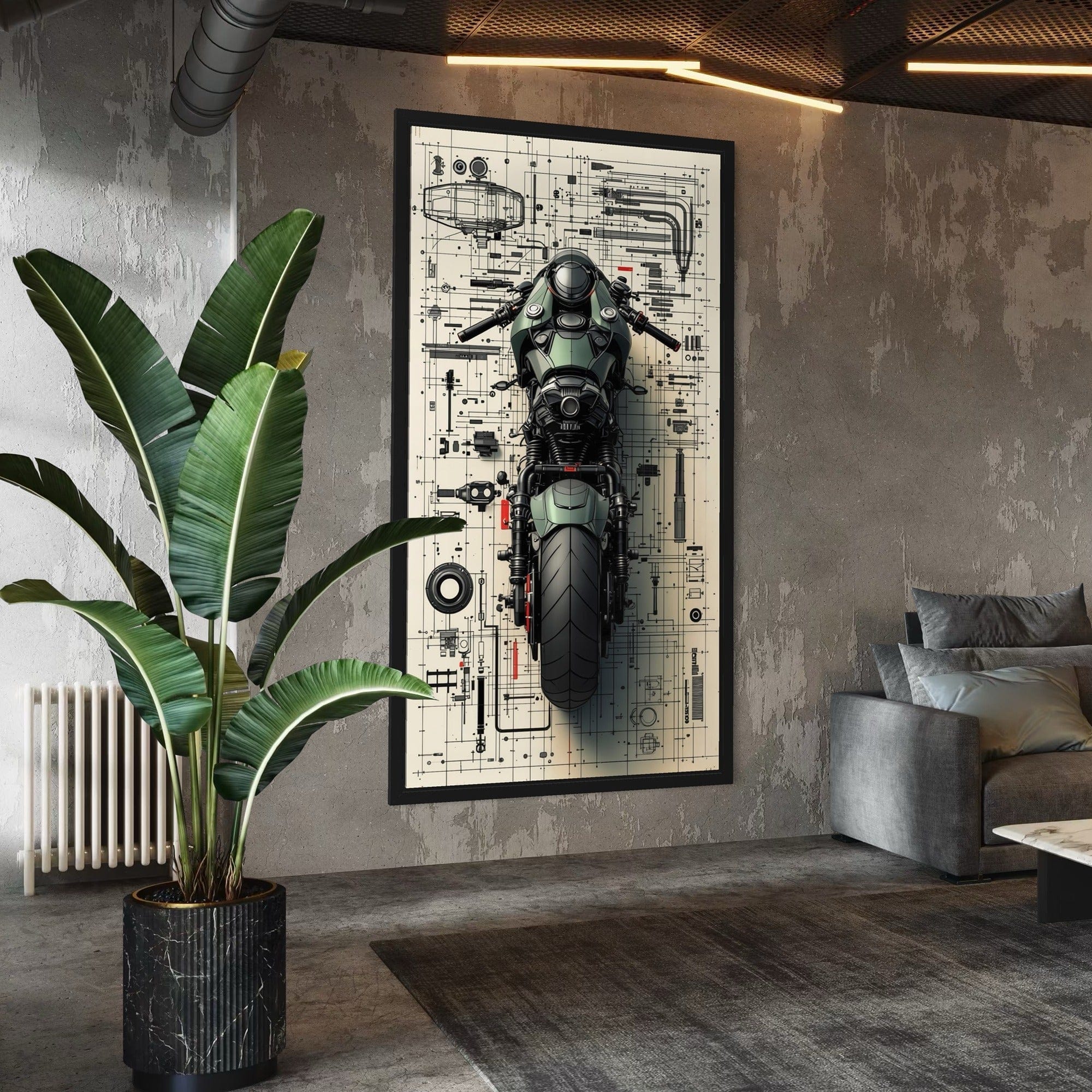 Overhead motorbike design on beige background