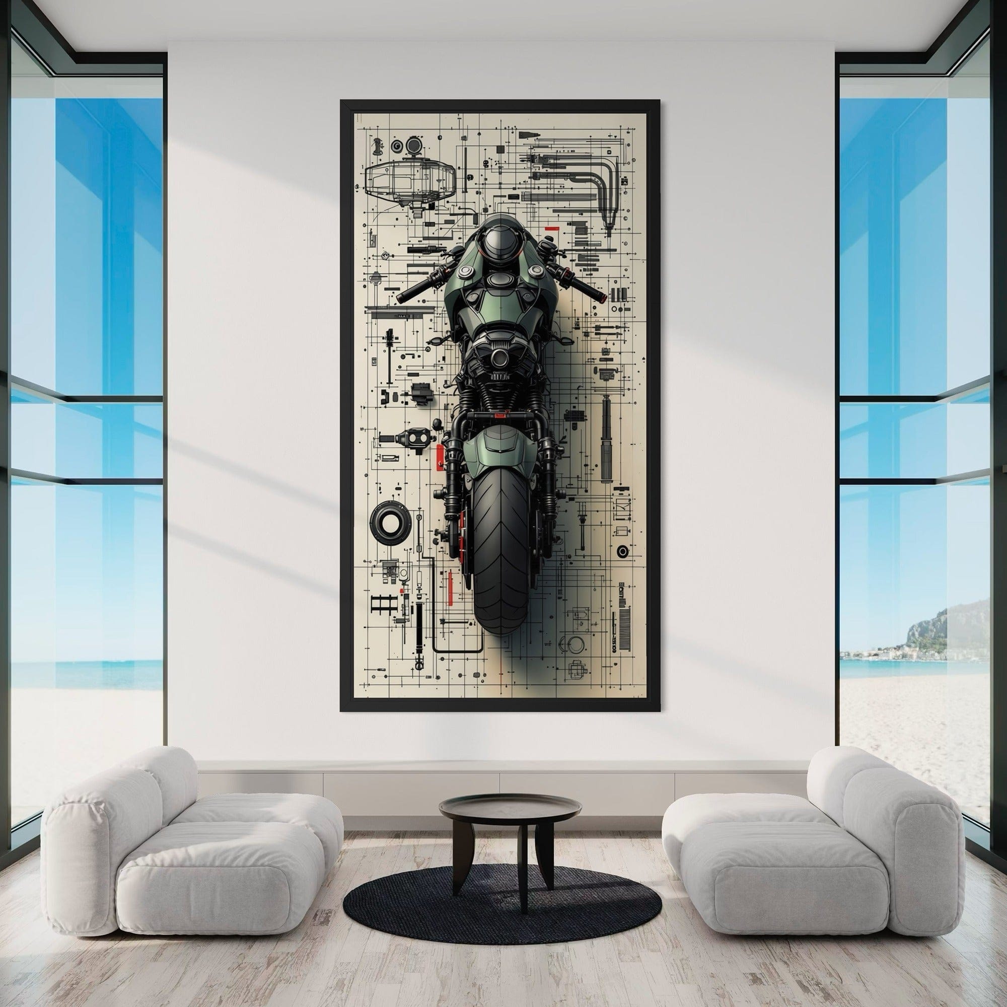 Motorcycle parts exploded view aesthetic poster