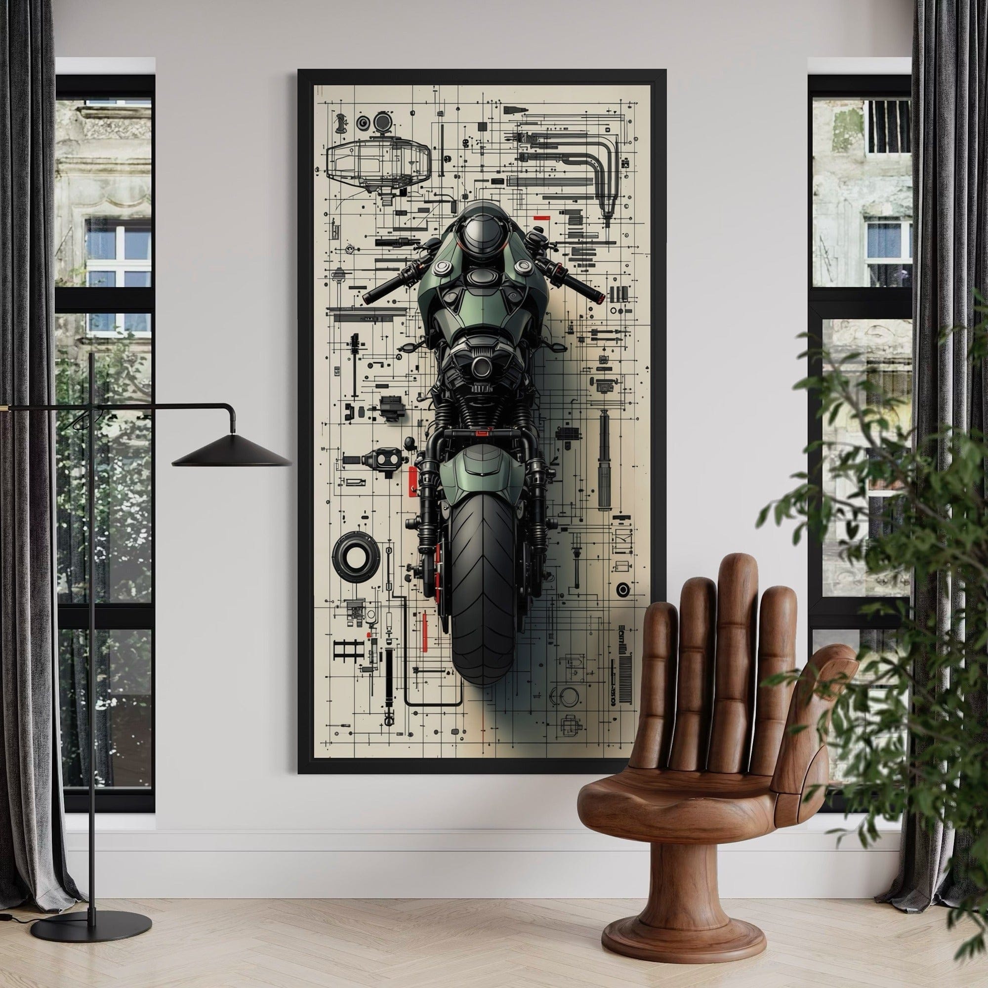 Tech sketch motorbike canvas for man cave