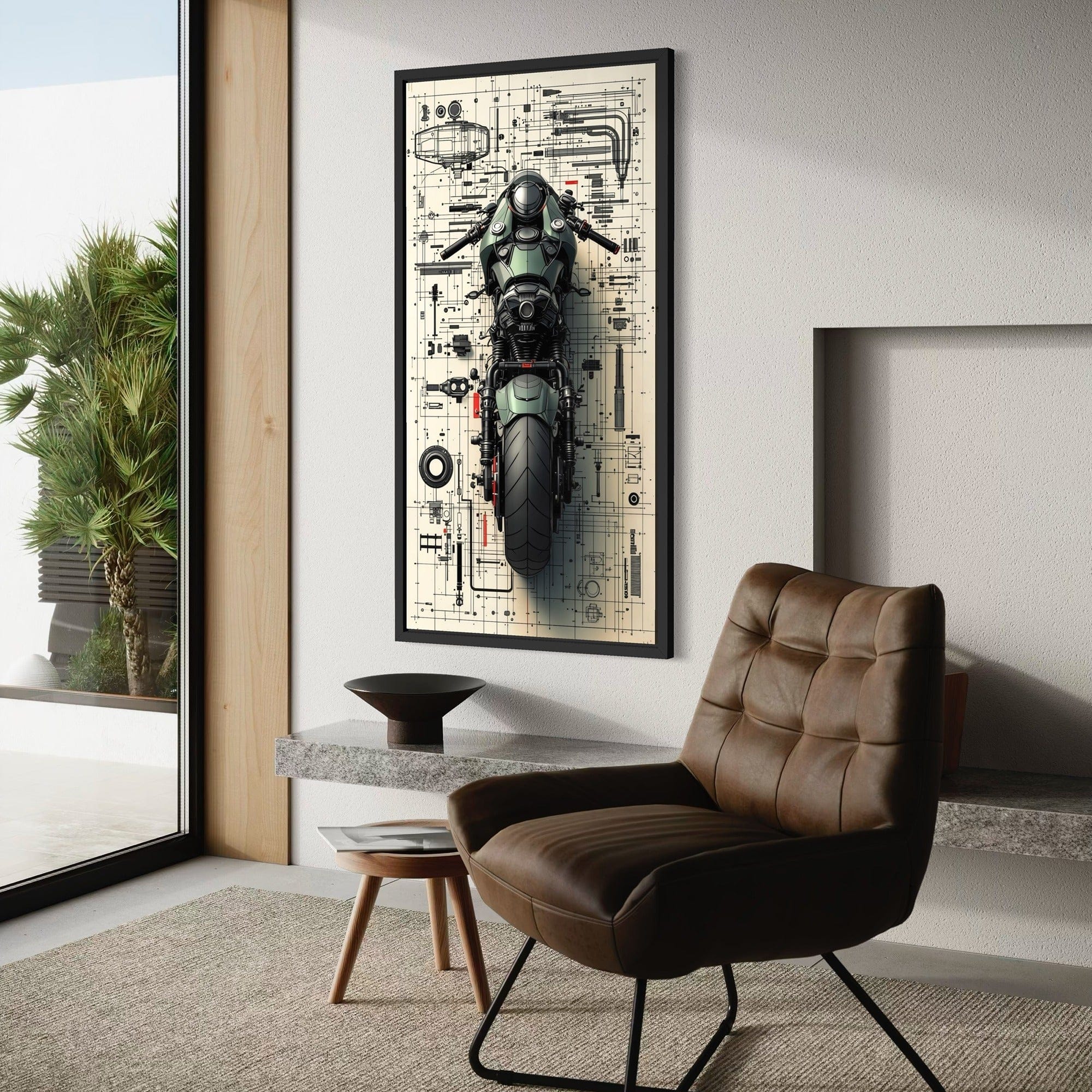 Mechanical blueprint wall art for studio