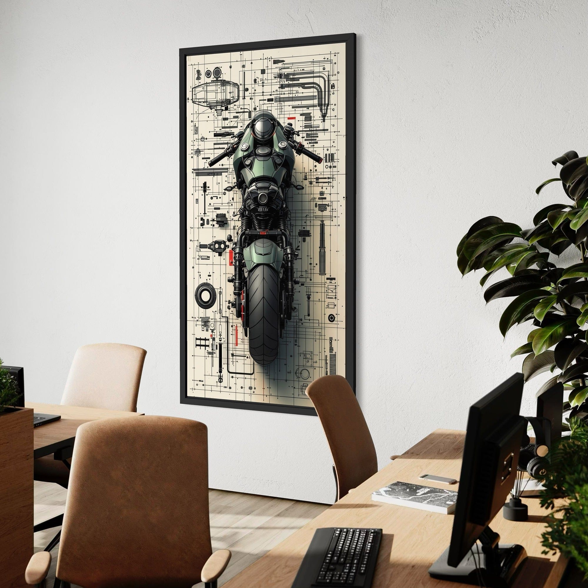 Vintage technical drawing motorcycle decor