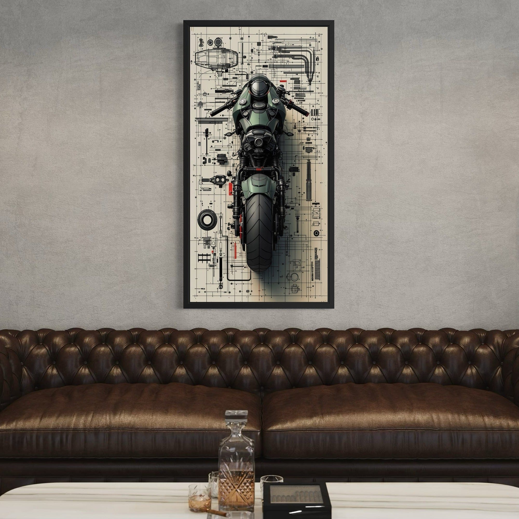Modern moto blueprint canvas with red accents