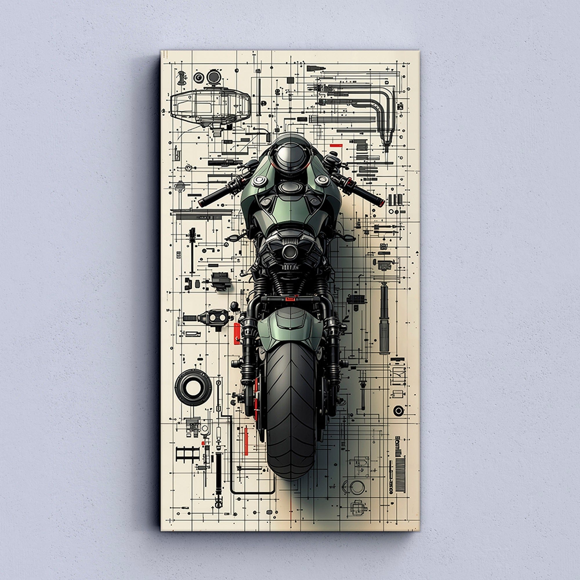 Gearhead garage wall picture schematic bike