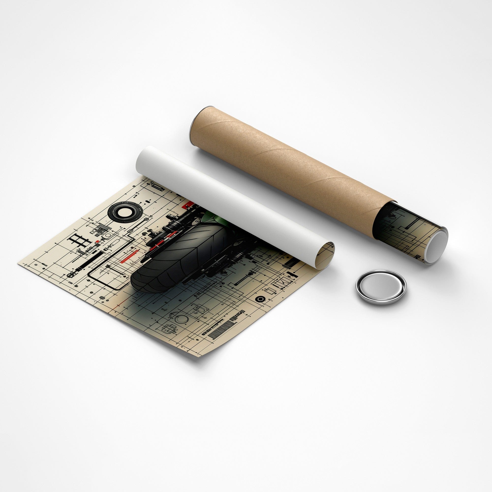 Contemporary mechanical diagram wall art motorcycle