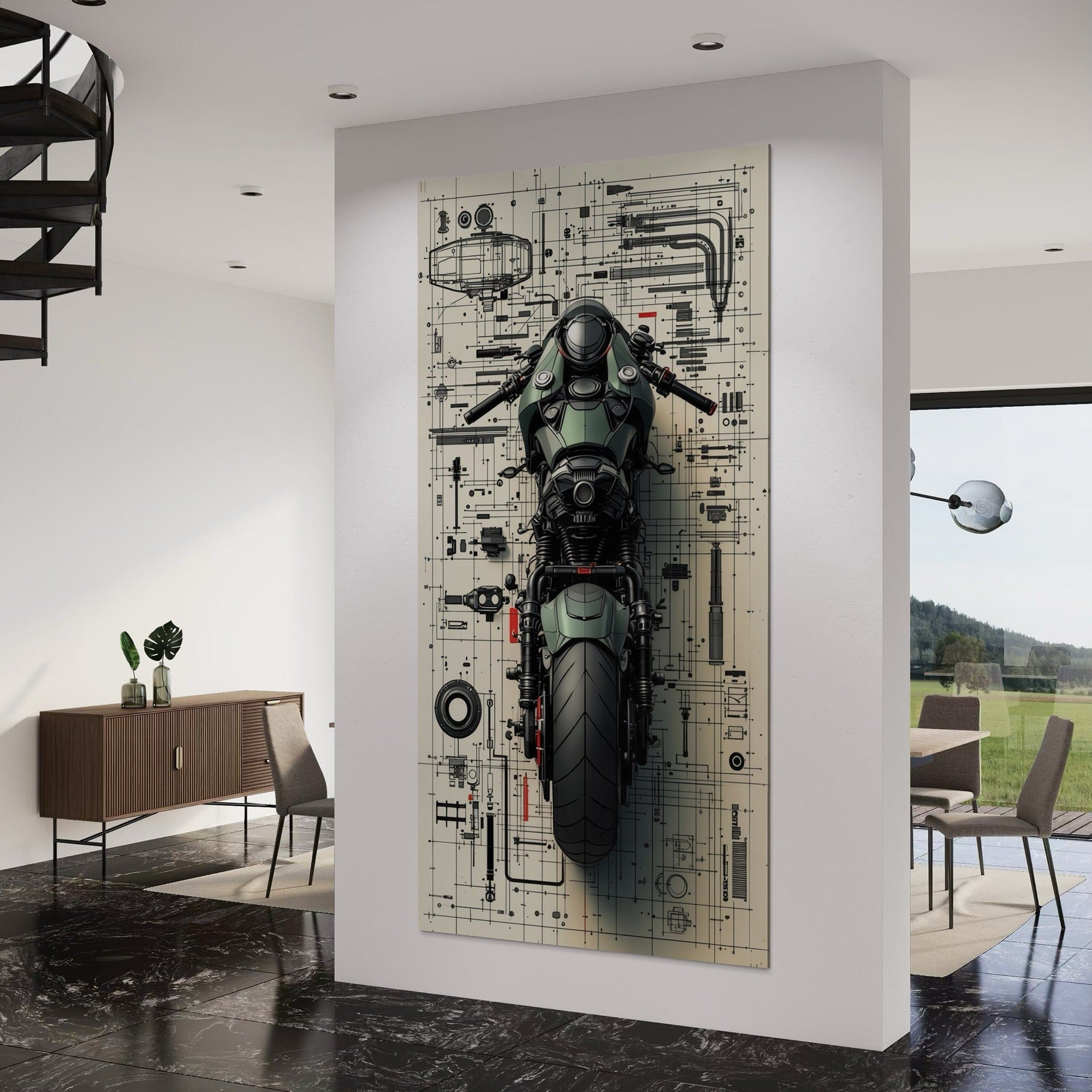 Top-down motorbike schematic poster
