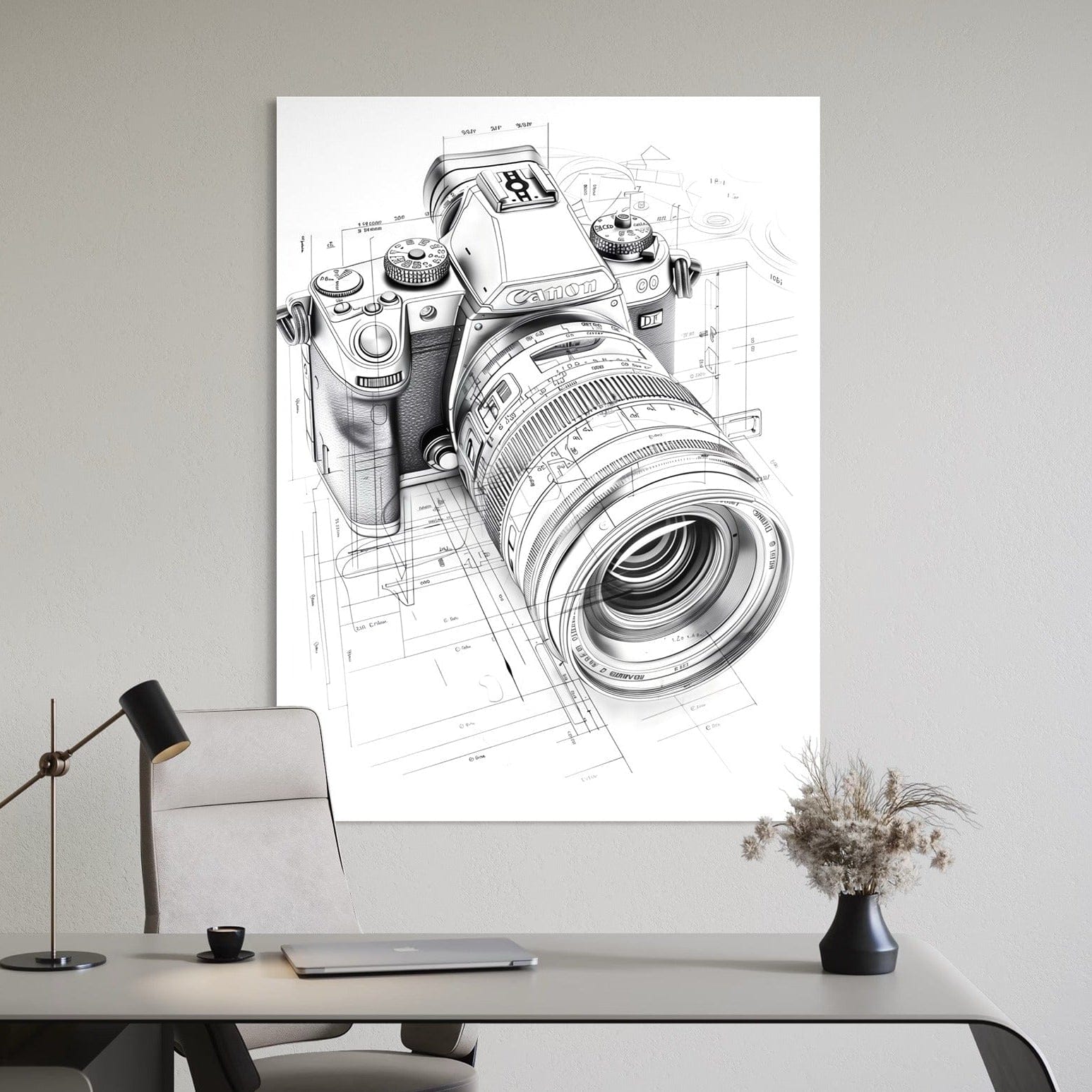 Camera blueprint sketch canvas wall art vertical