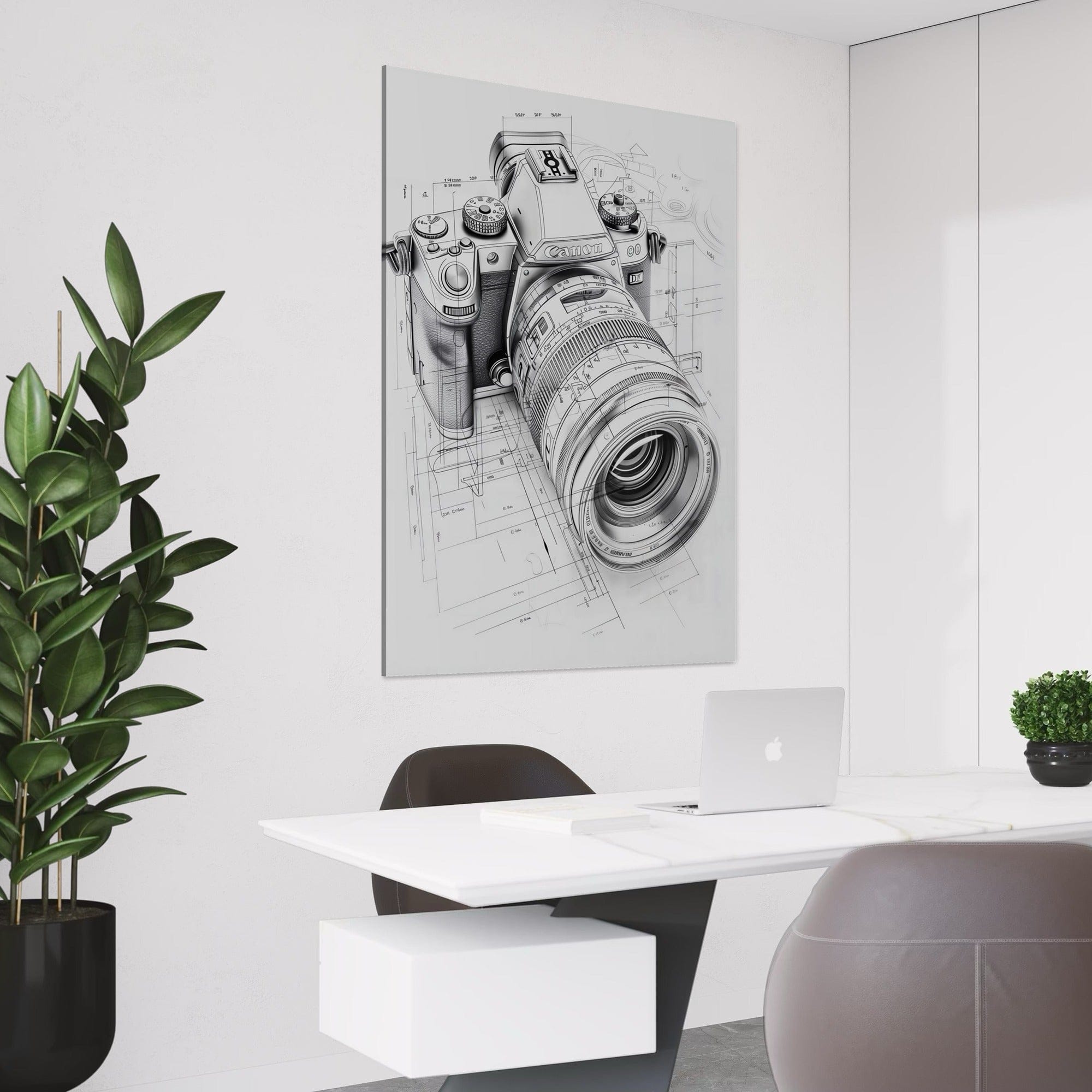 Corner texture detail of monochrome camera art on canvas