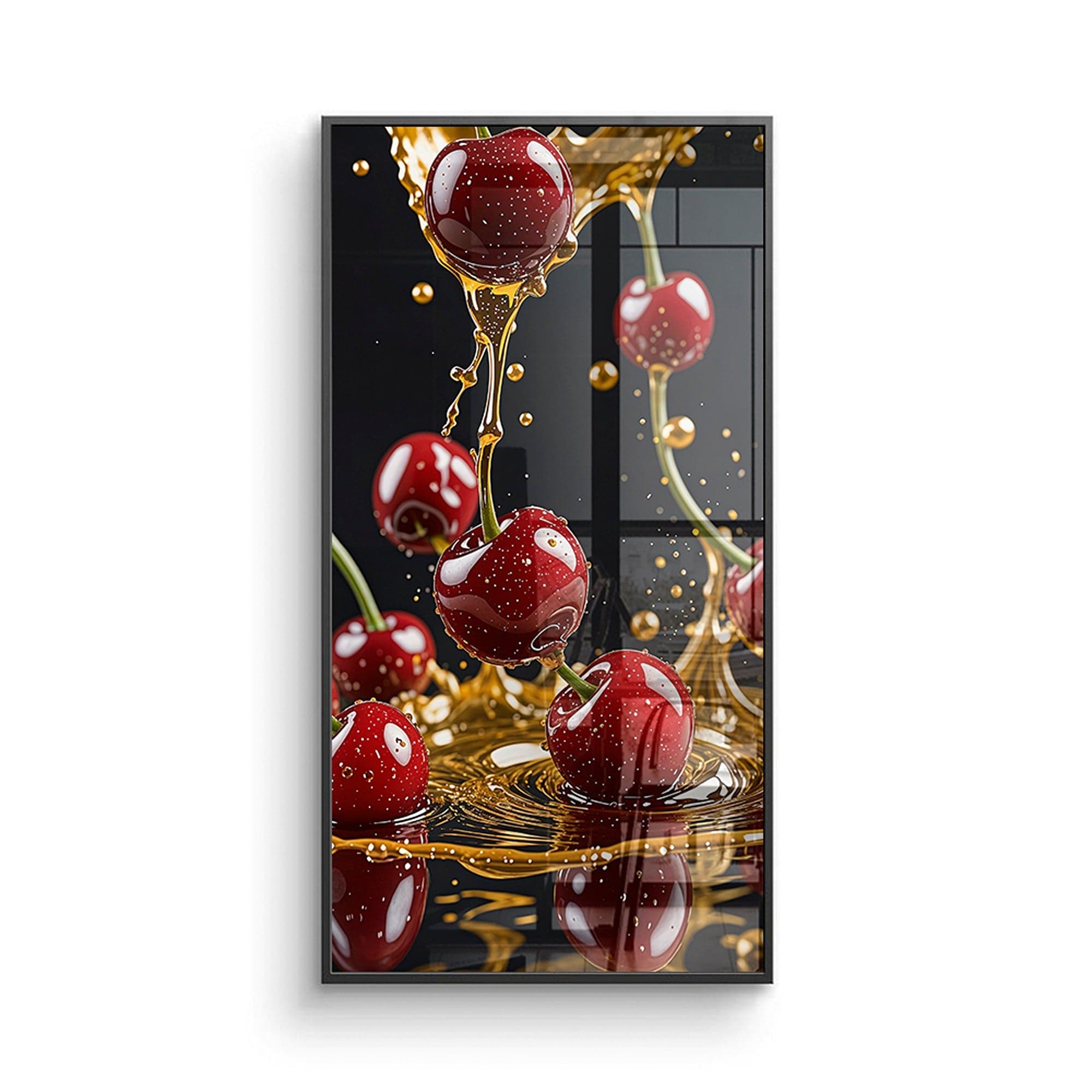 Side angle view of cherry honey splash canvas print