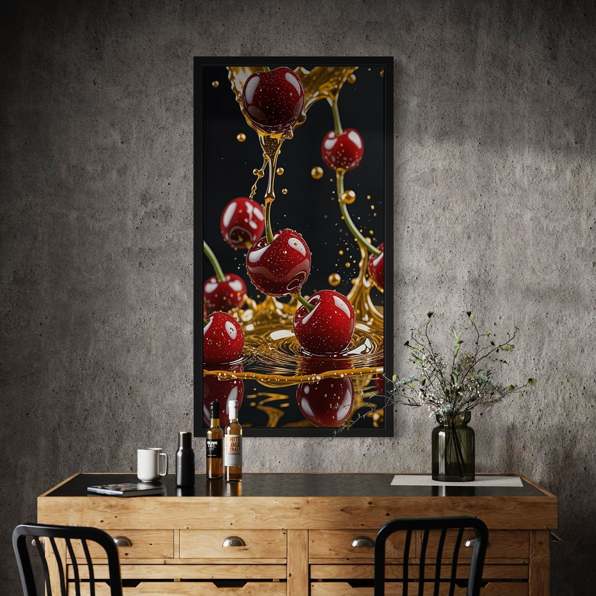 Corner edge detail of gallery-wrapped cherry honey canvas