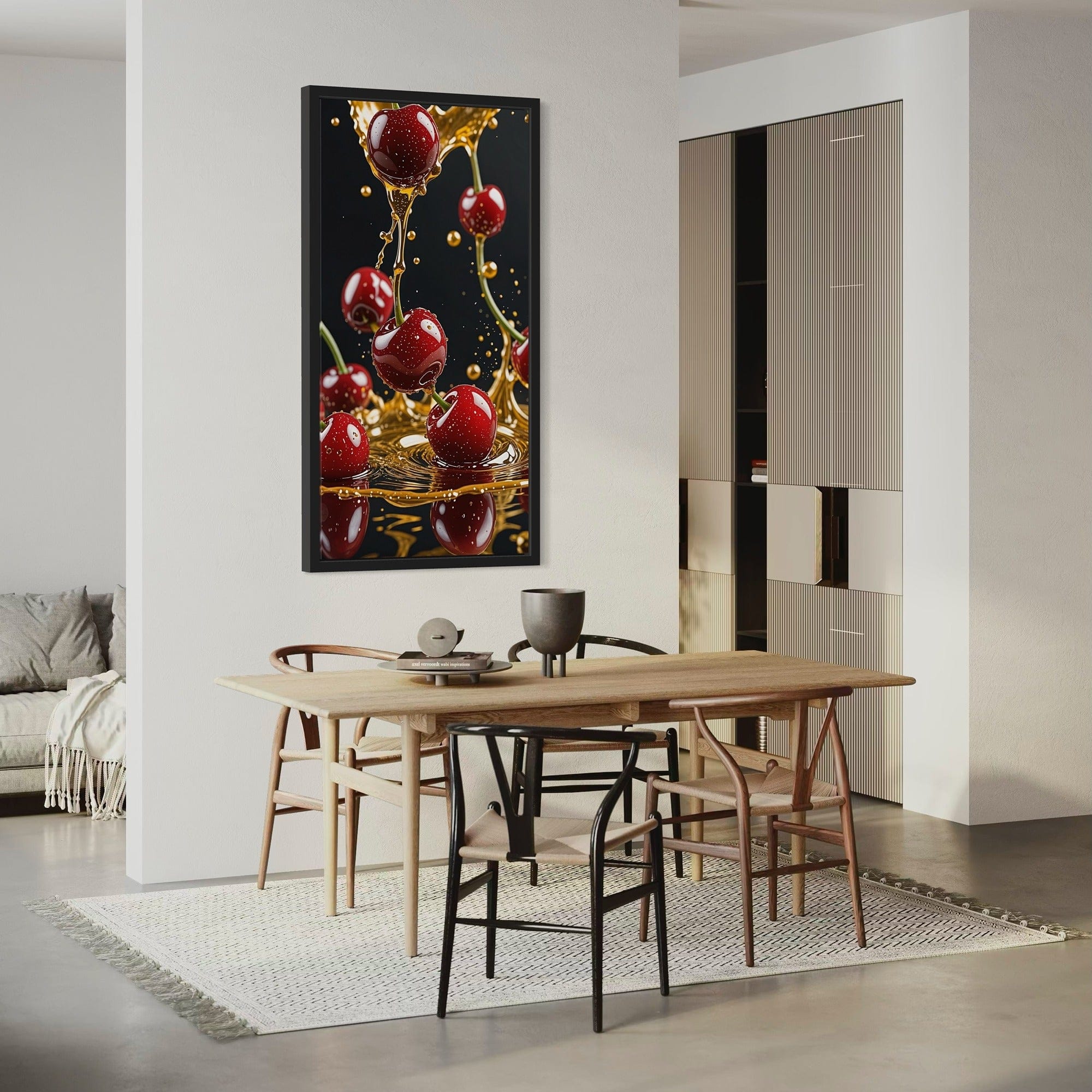 Size scale view portrait cherry honey canvas in dining area