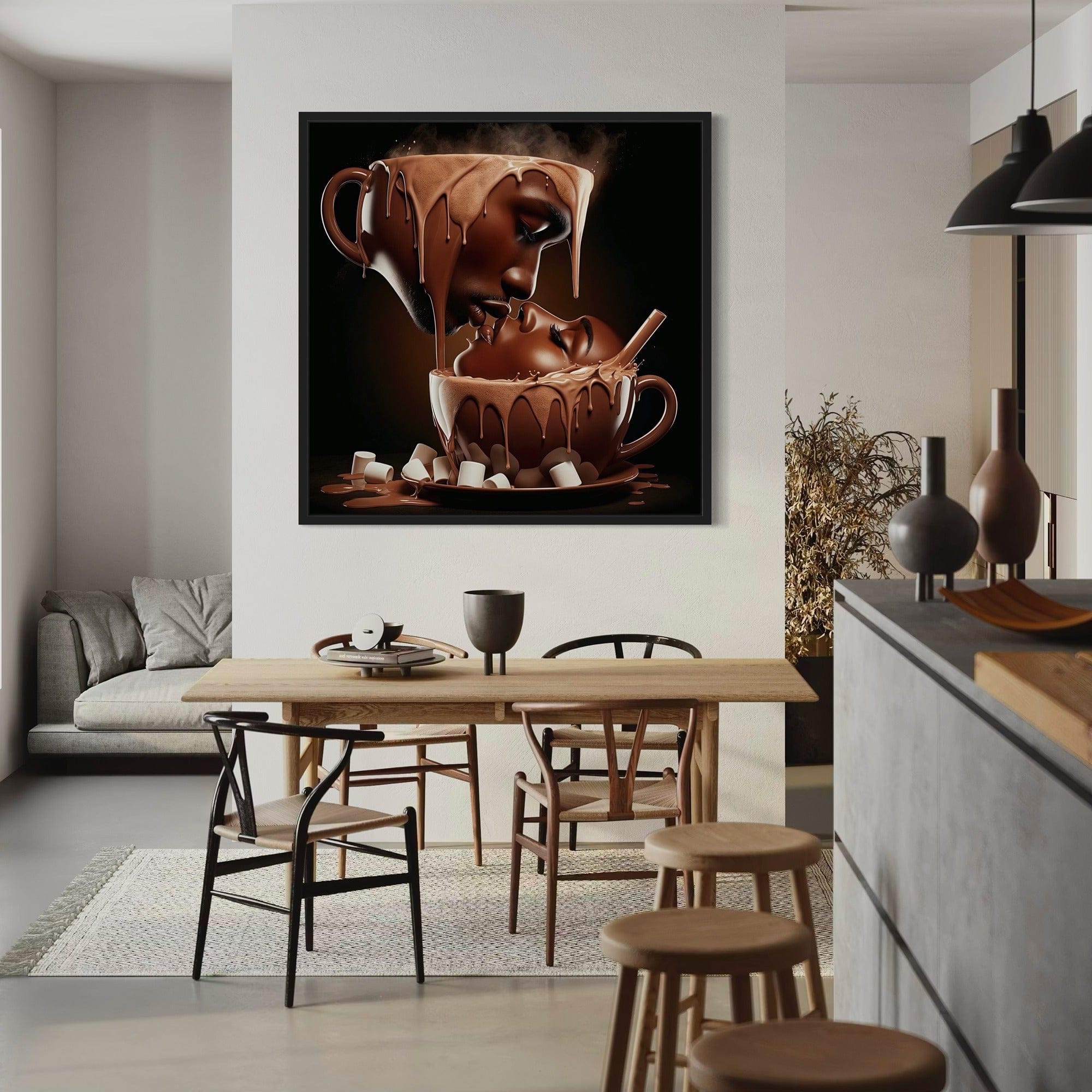 Square format coffee lover wall art for dining room interior design