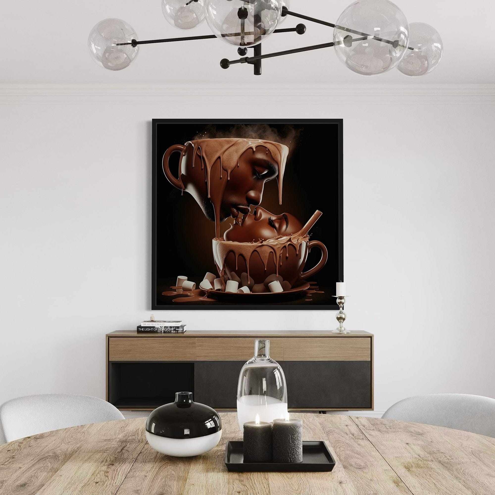 Bacio al cioccolato – Decorazione da parete su tela con caffè romantico