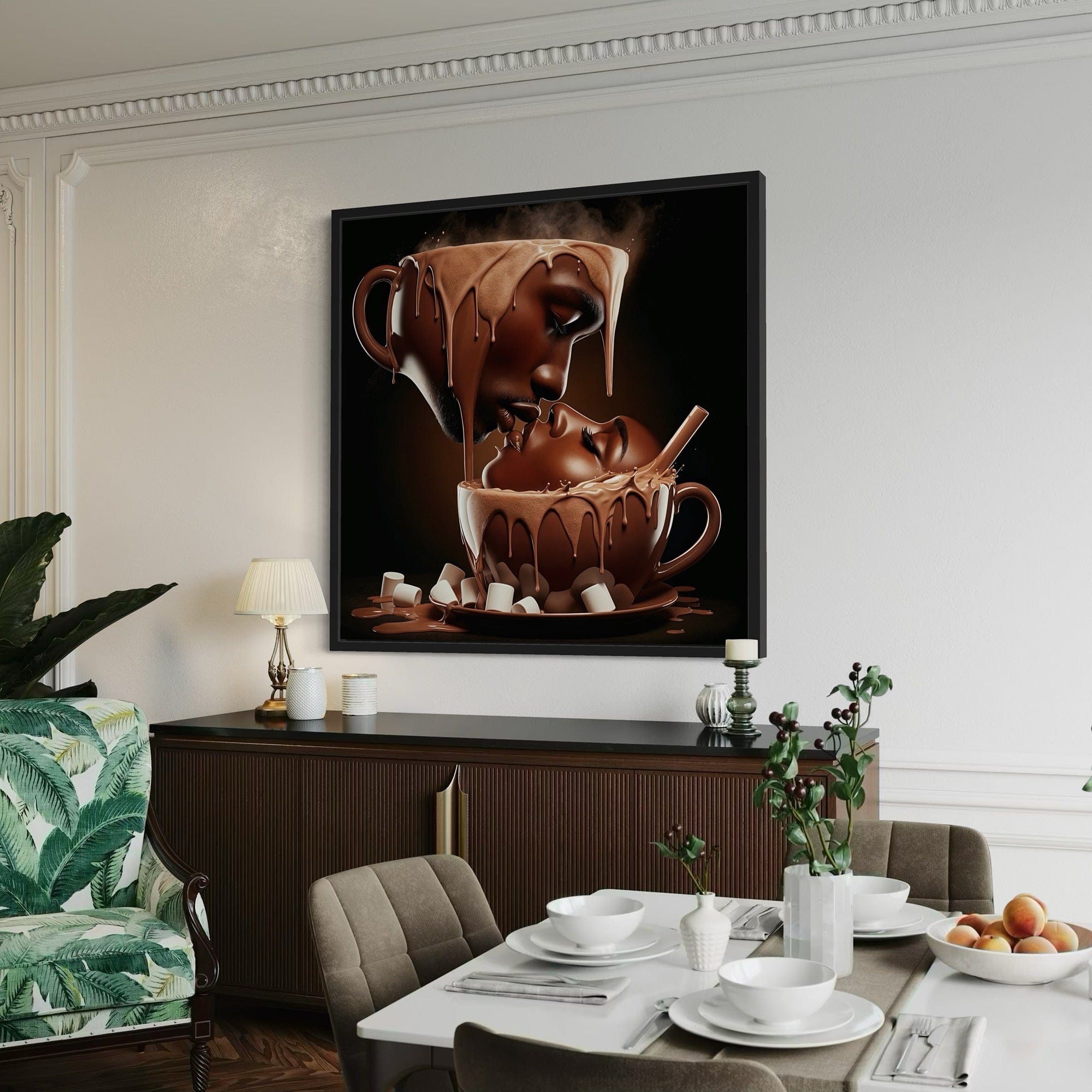 Bacio al cioccolato – Decorazione da parete su tela con caffè romantico