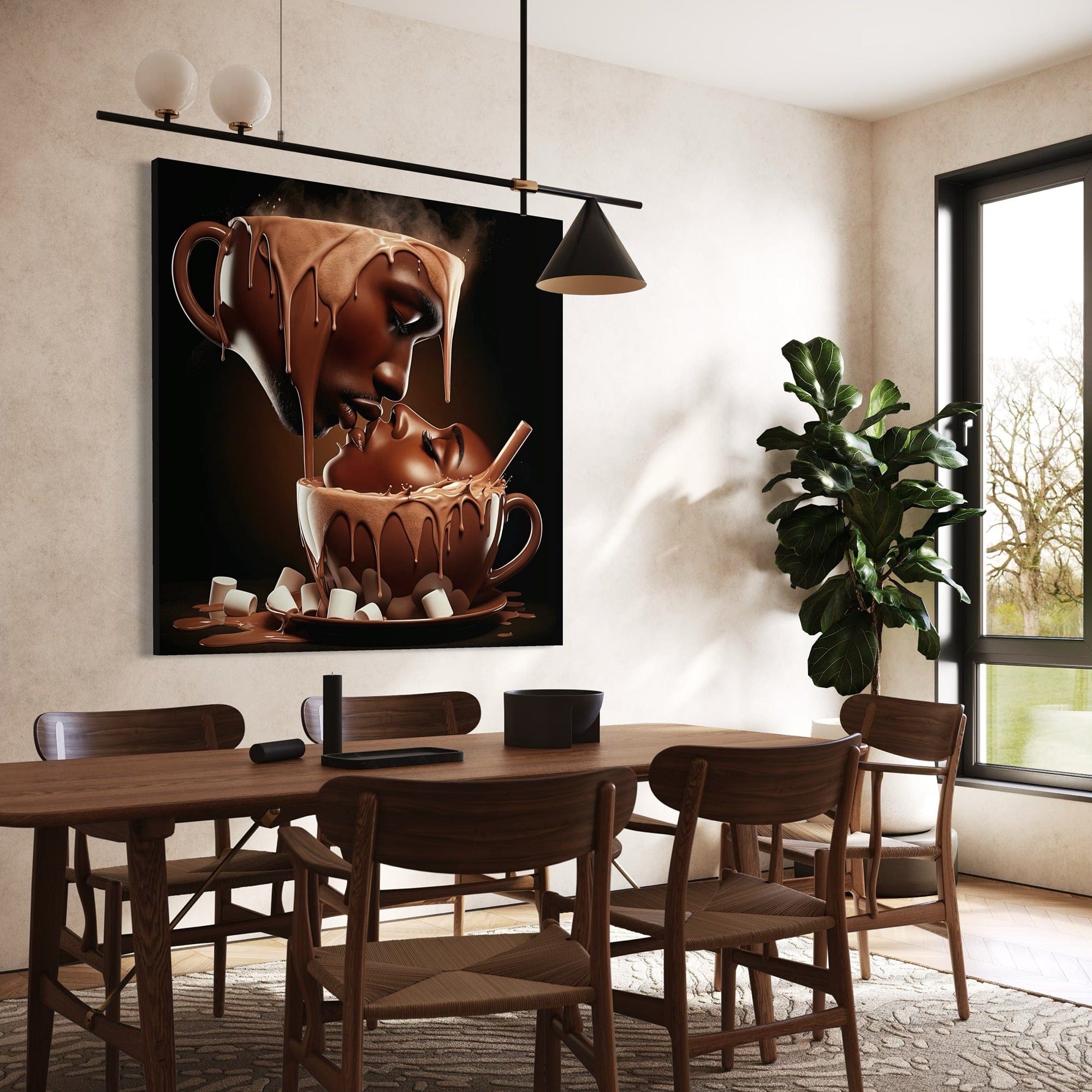 Bacio al cioccolato – Decorazione da parete su tela con caffè romantico