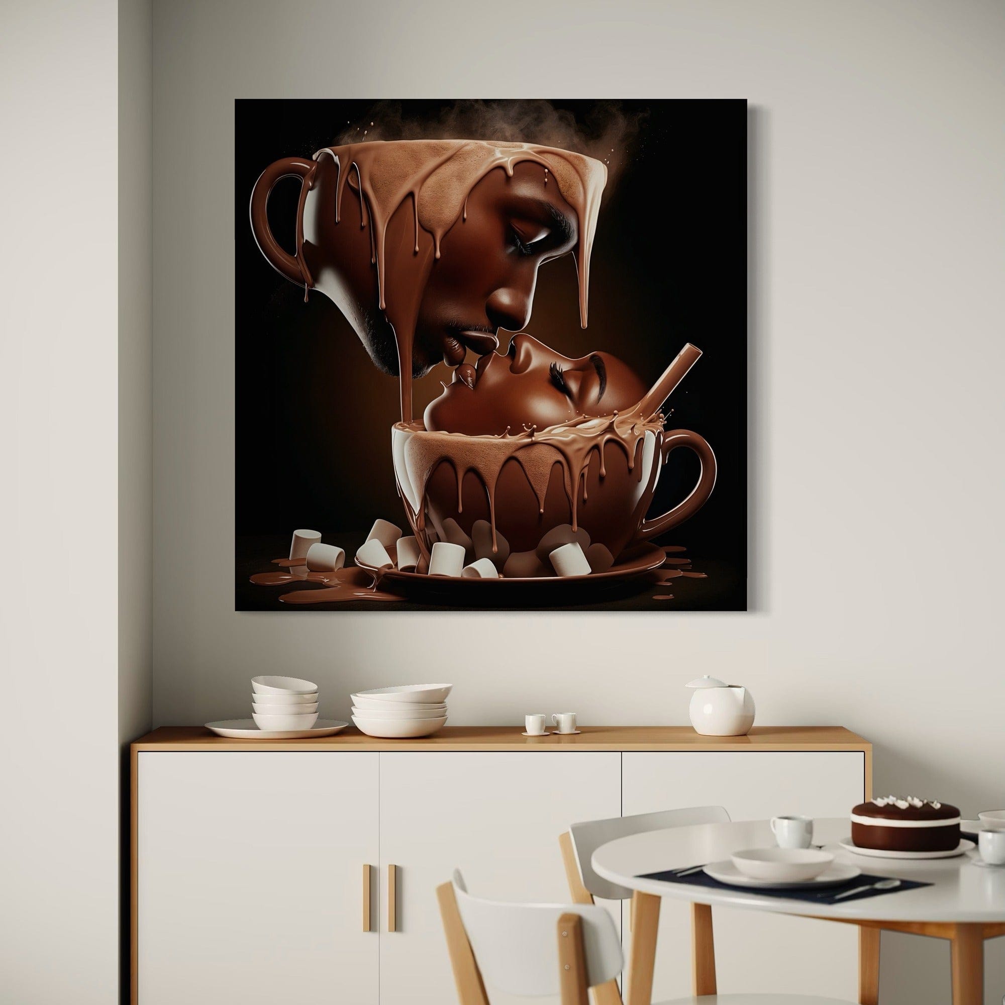 Back view of stretched wooden frame construction of square canvas wall art