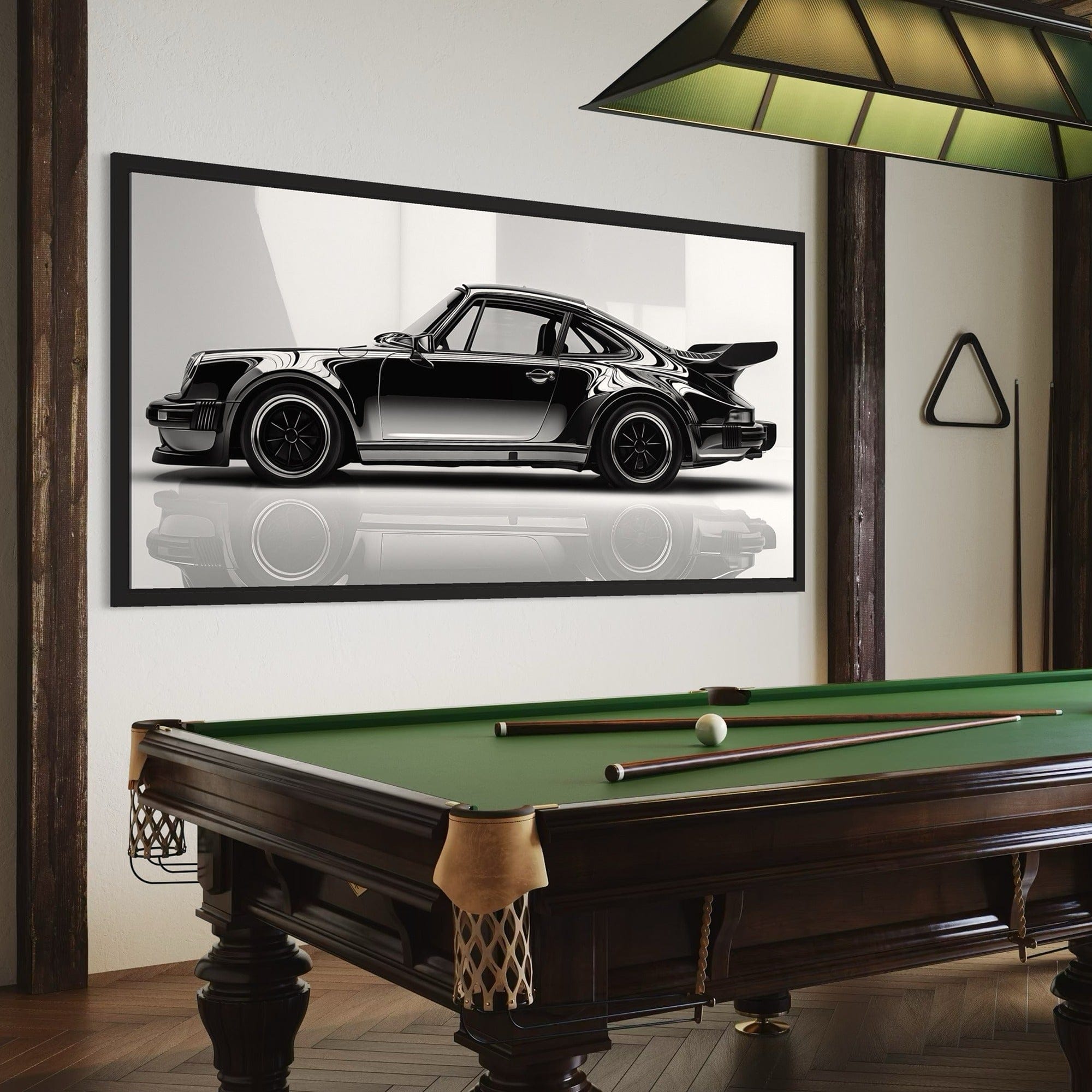 Car enthusiast office decor featuring Porsche 911 canvas artwork