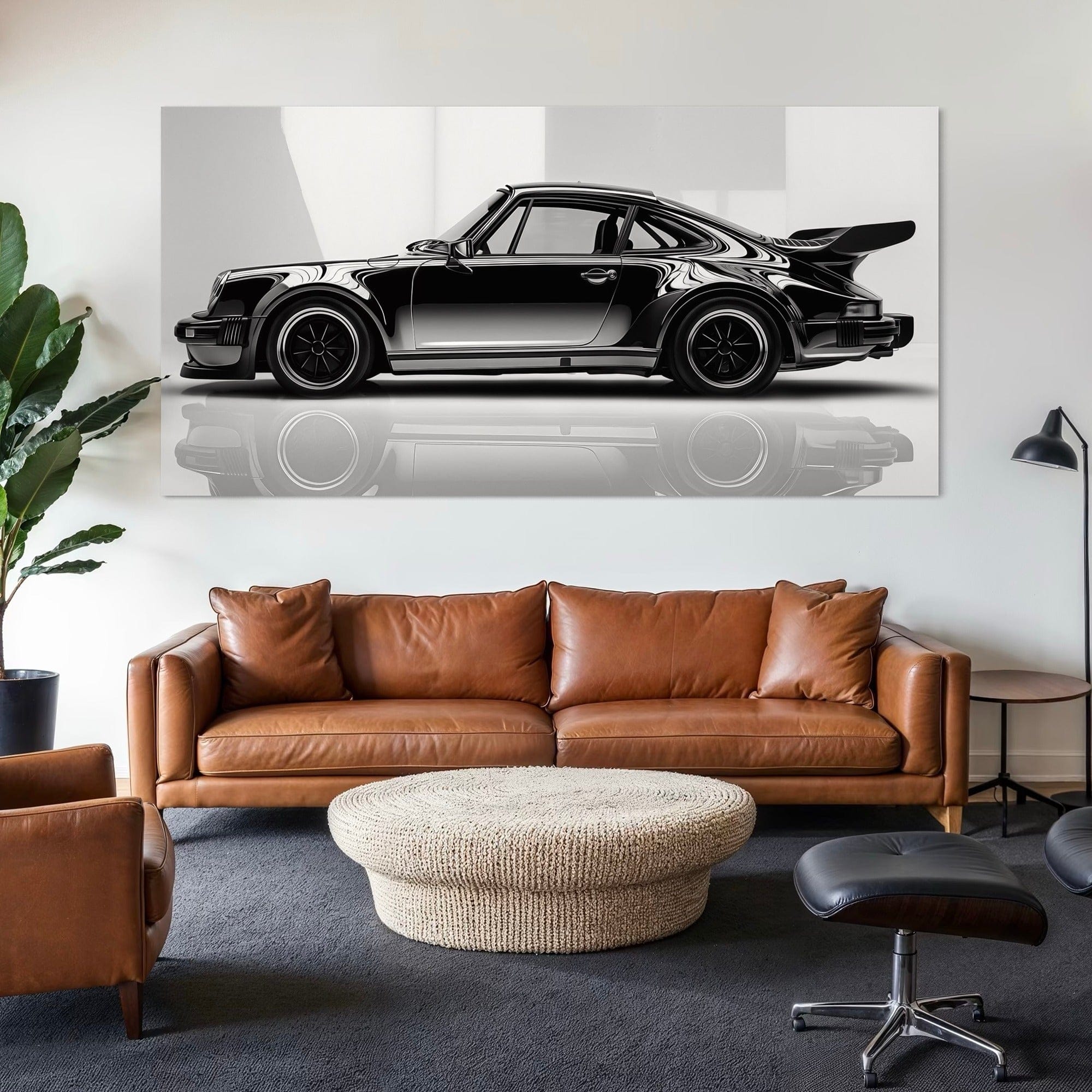 Хромиран Porsche 911 – Черен спортен автомобил <tc>платно за стена</tc>