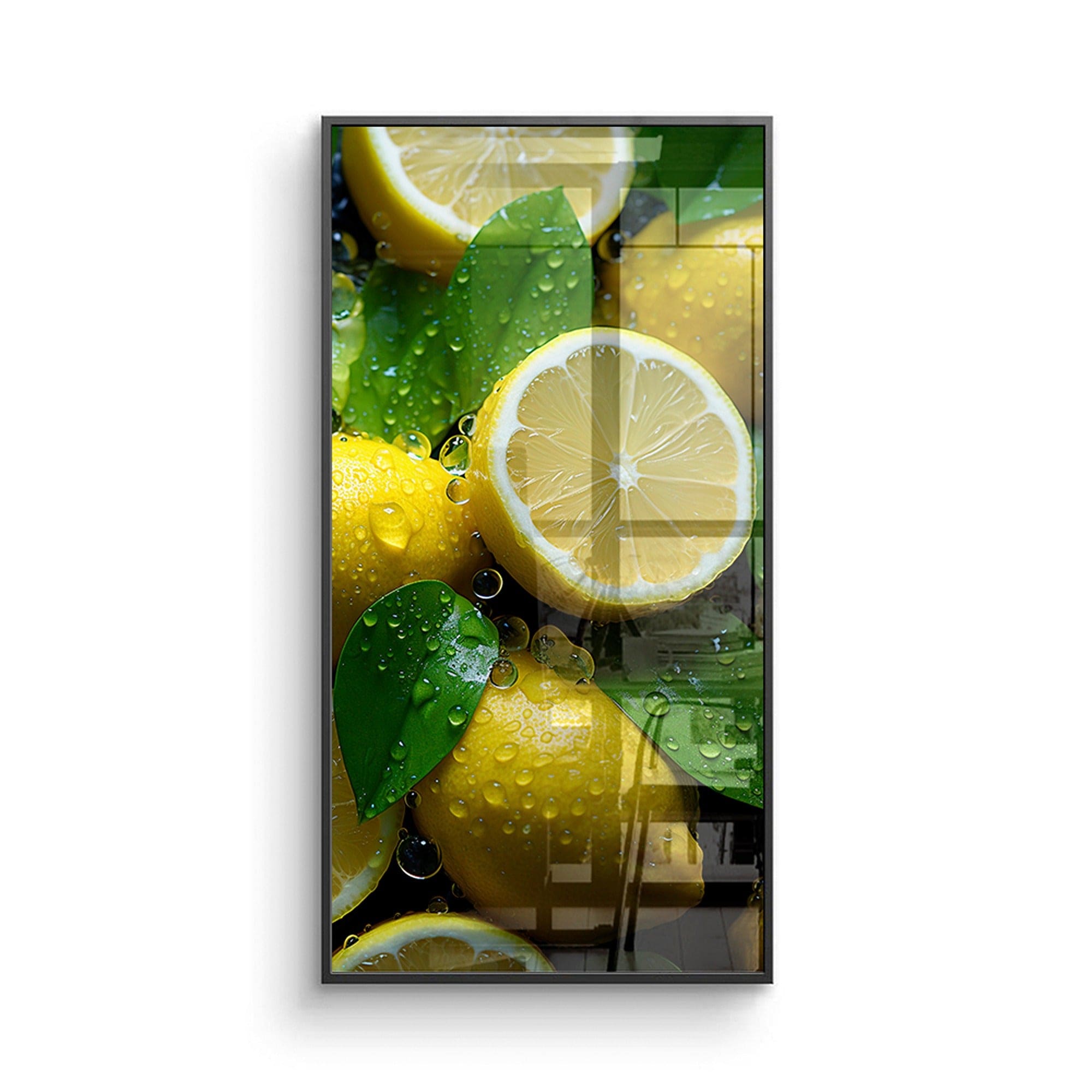 Fresh lemons with leaves close up print