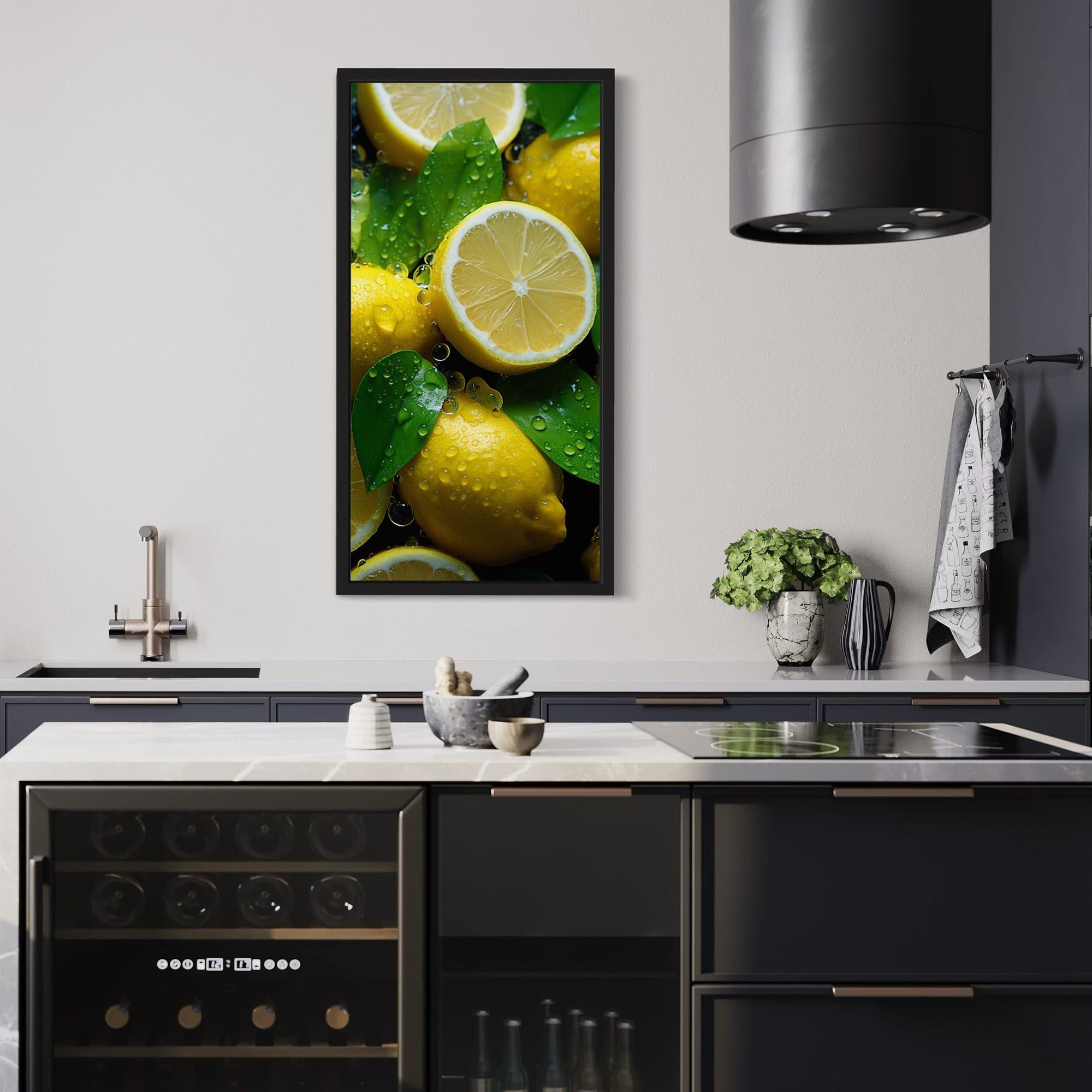 Lemon close up macro water droplets artwork