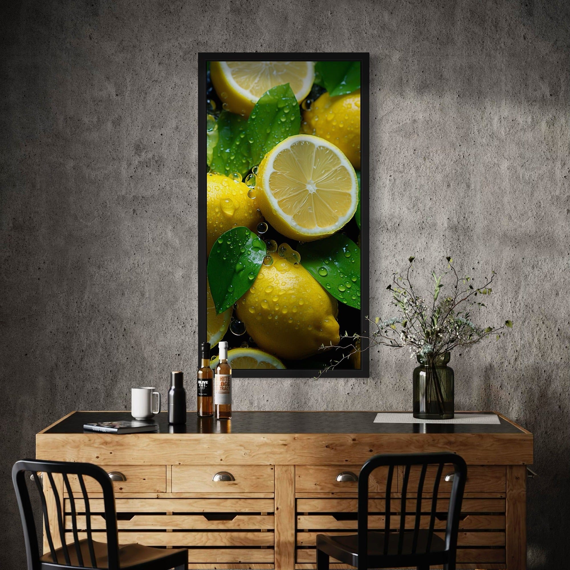 Tropical lemon still life canvas for cafe
