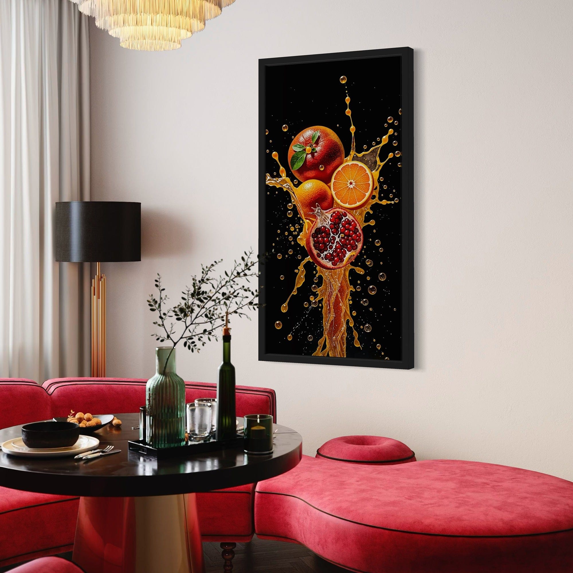 Detail shot of glossy pomegranate seeds on premium canvas texture