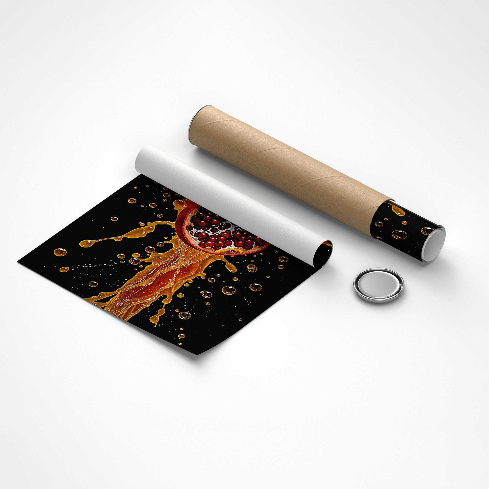 Lifestyle scene: kitchen counter with citrus splash canvas adding color