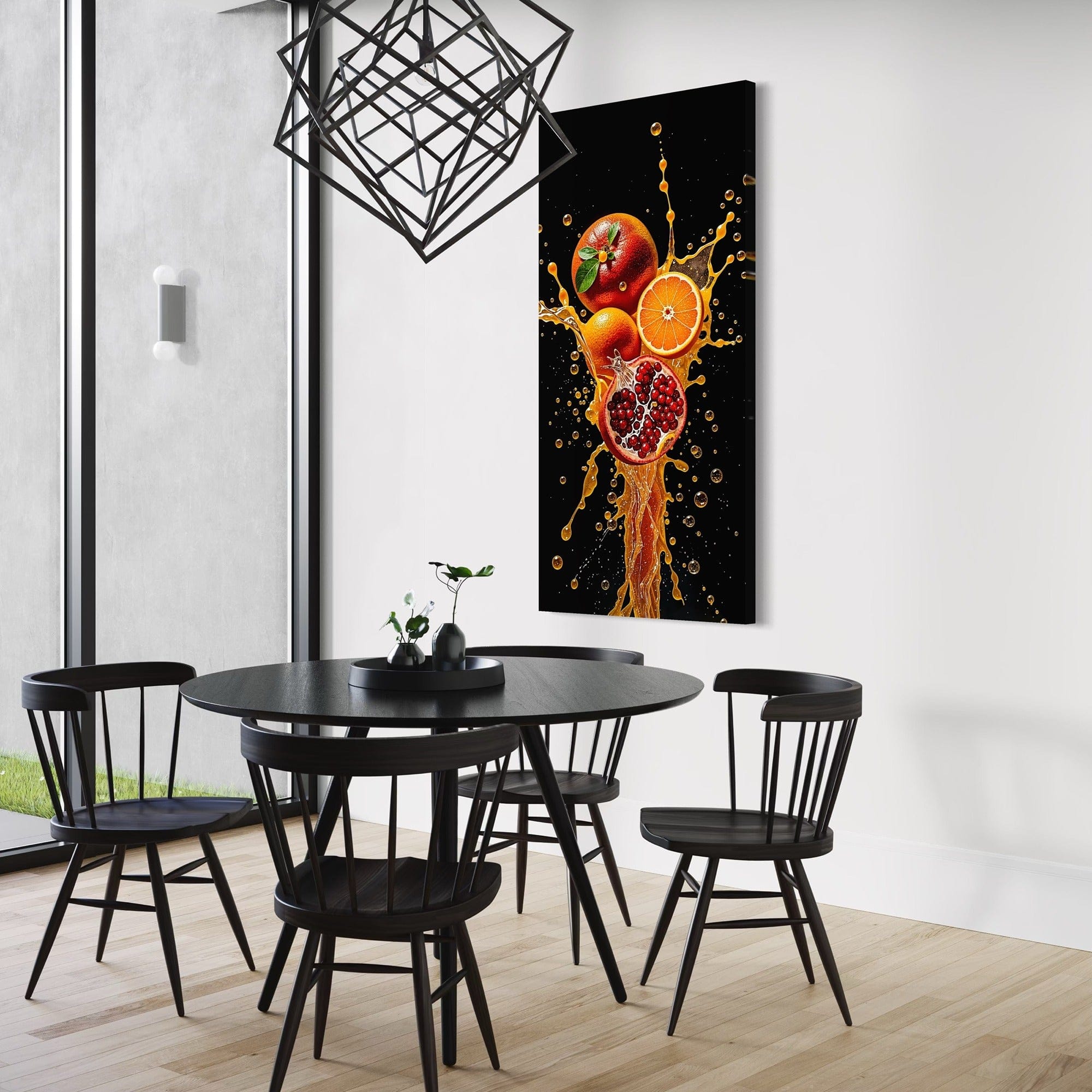 Corner detail of frame and canvas weave on citrus artwork