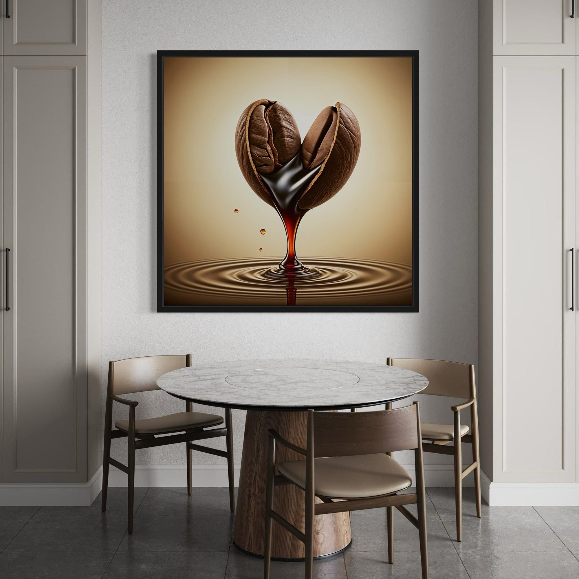 Detailed texture of roasted coffee bean and espresso splash illustration