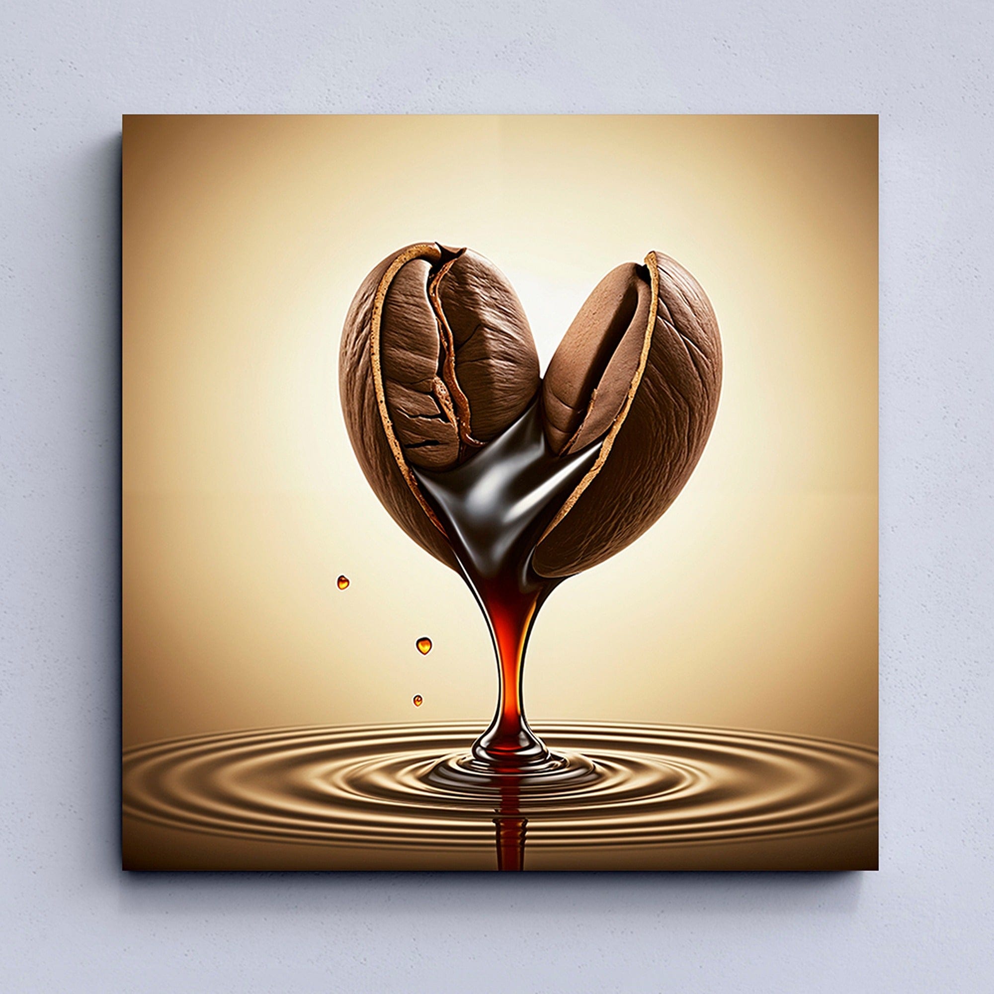 Coffee bean canvas wall art displayed in modern kitchen interior