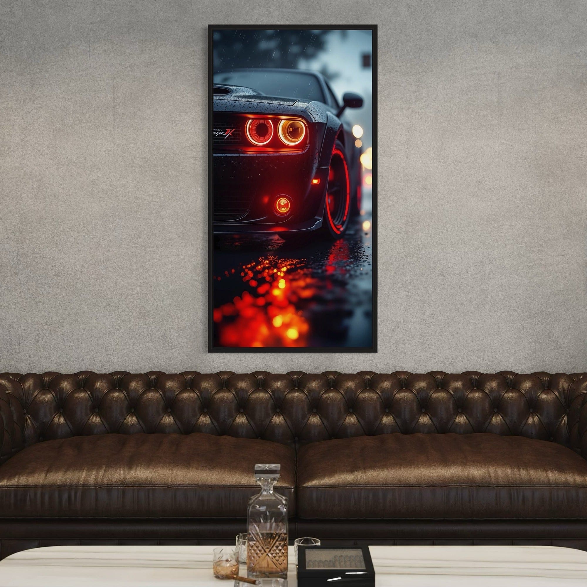 Vertikales Größenmodell eines Muscle-Car-Kunstwerks über einem Industrietisch