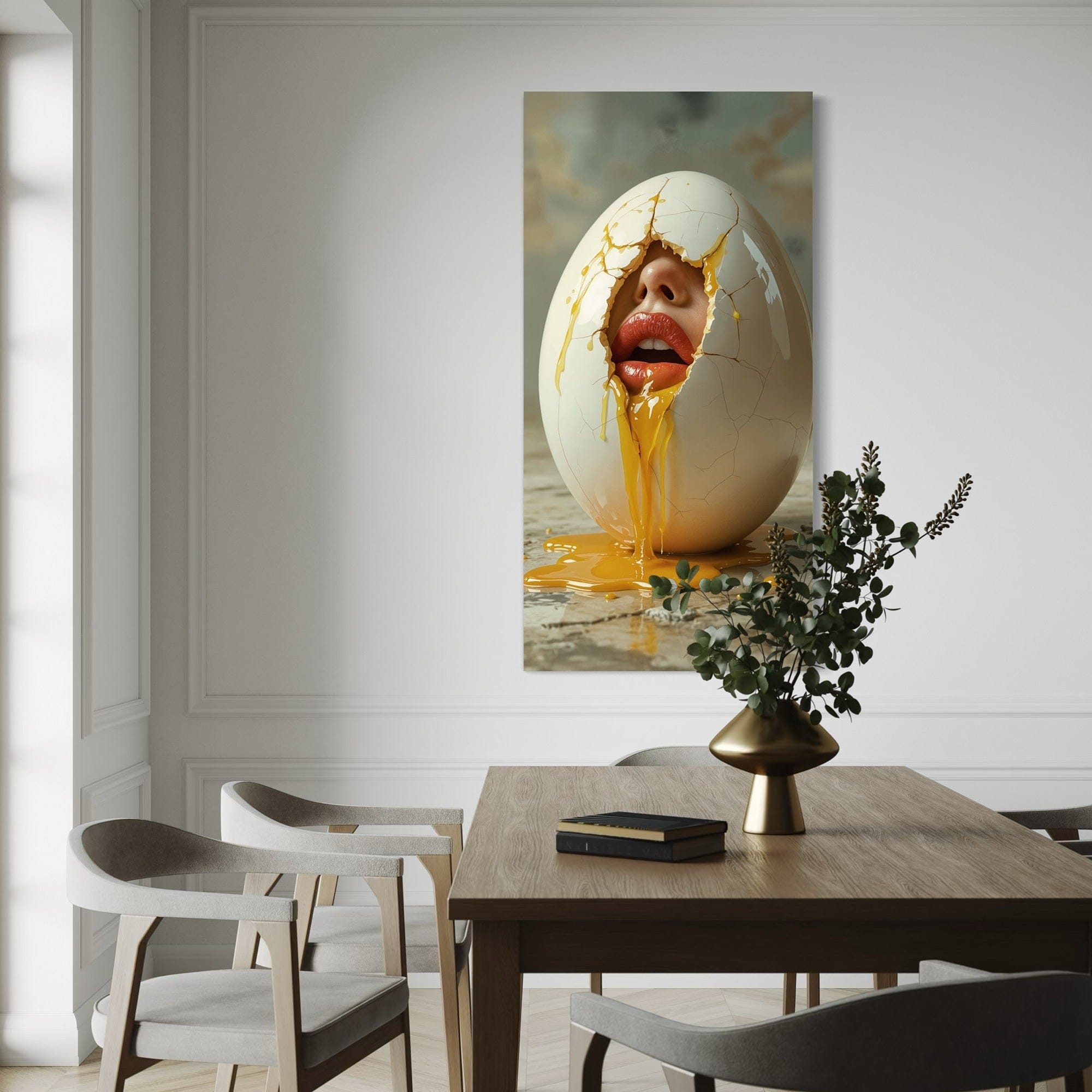 Surrealism canvas print egg and face