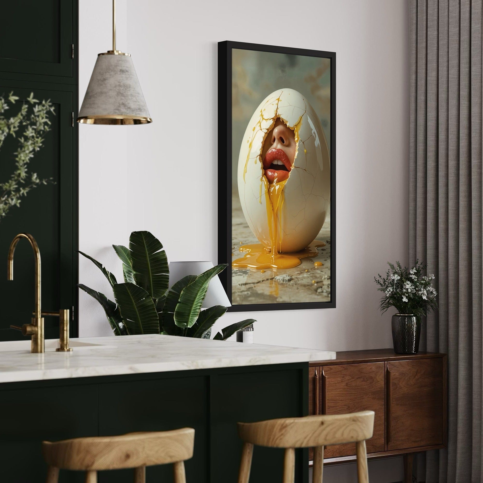 Pop art lips in cracked egg canvas