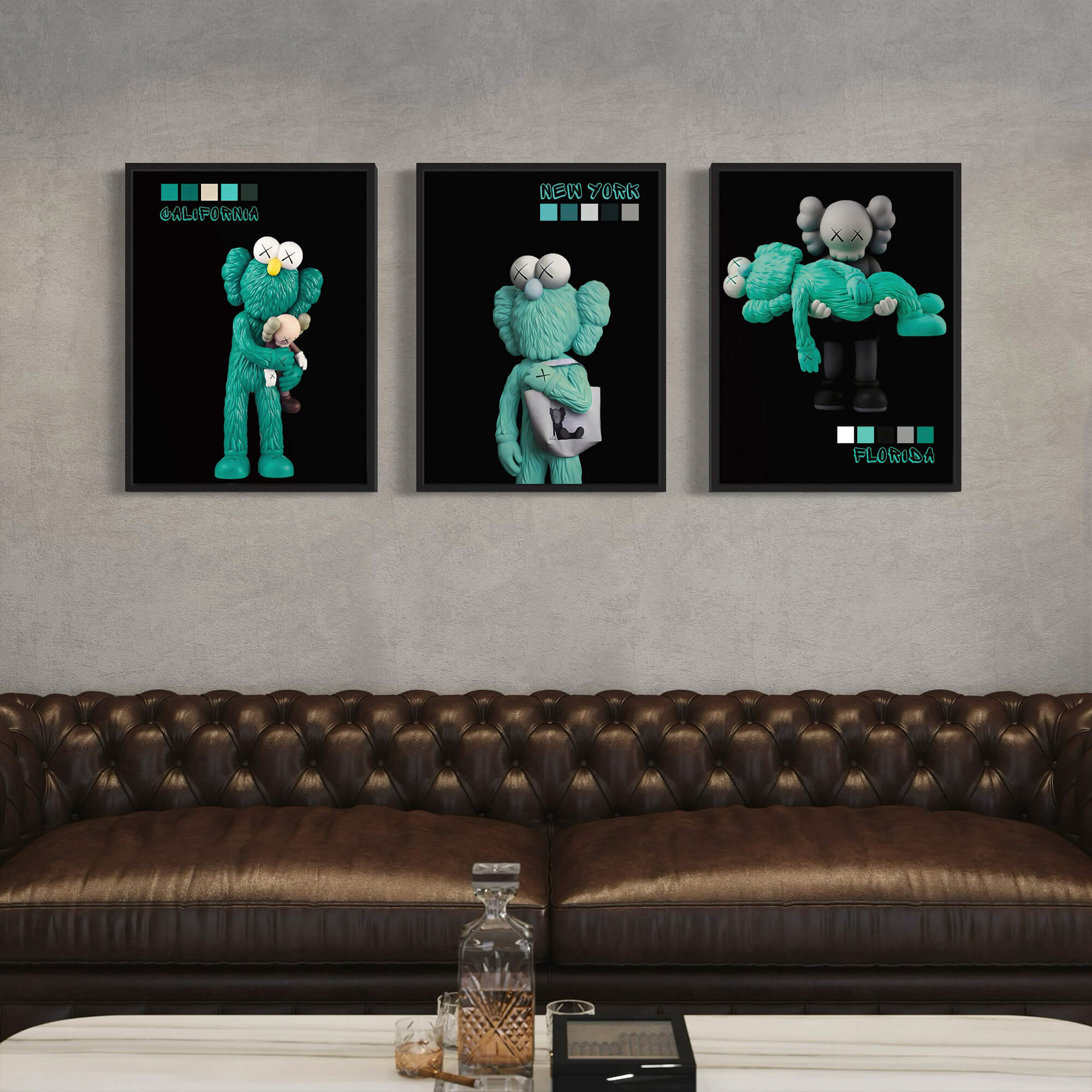 Emerald KAWS trio Canvas Print