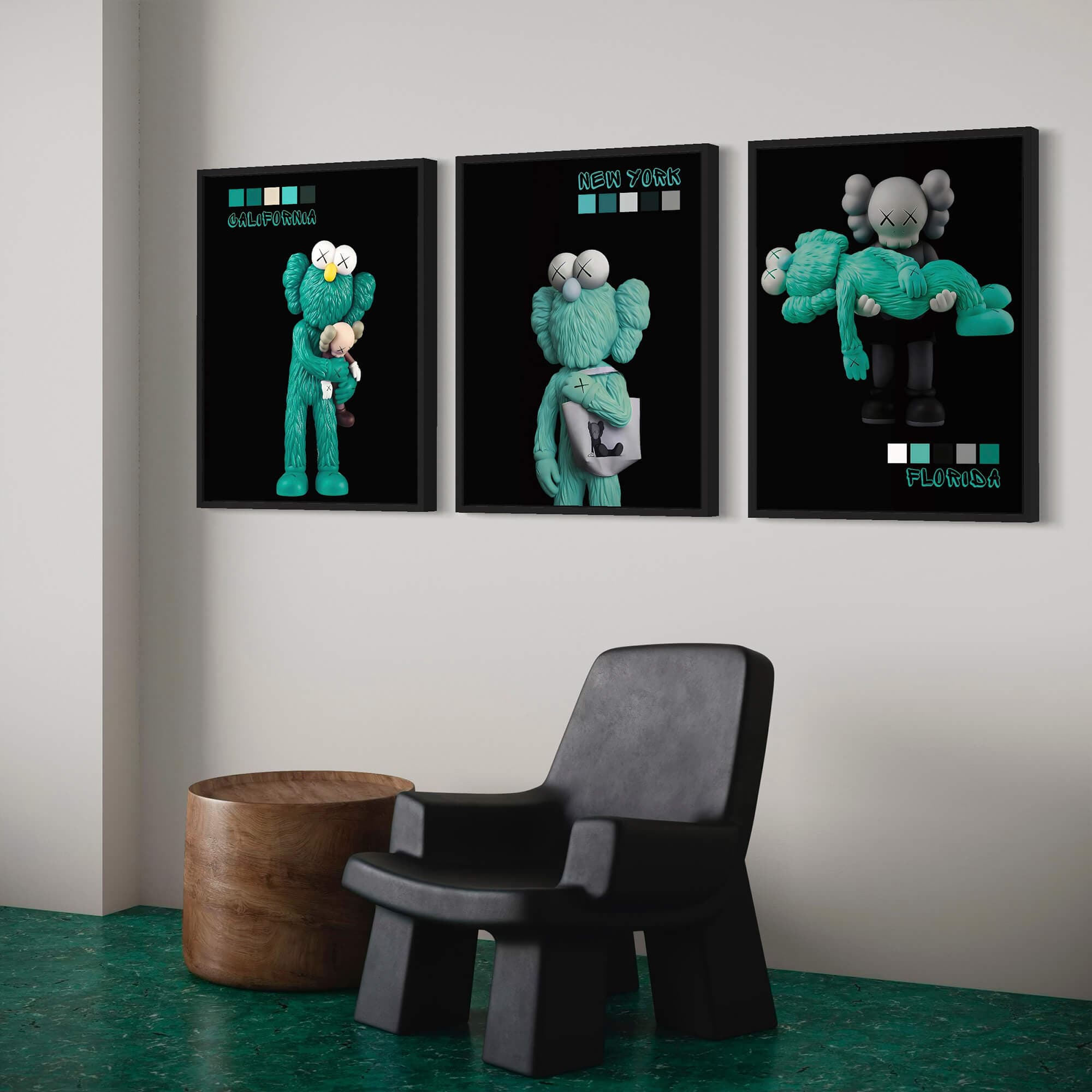 Emerald KAWS trio Canvas Print