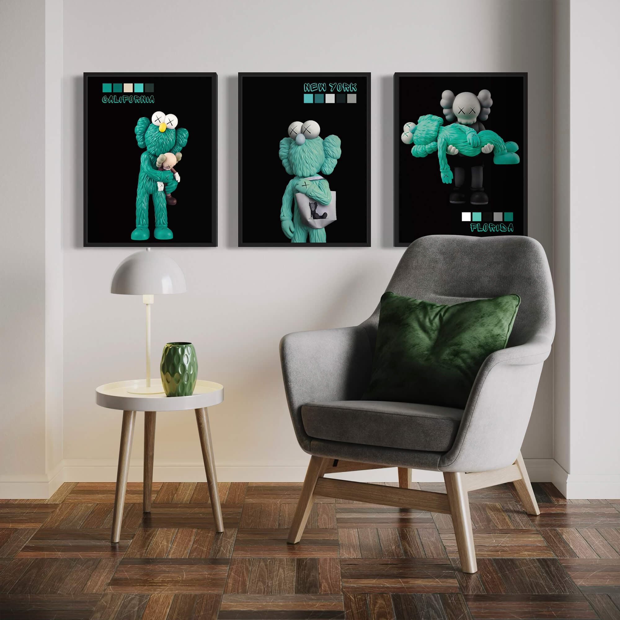 Emerald KAWS trio Canvas Print