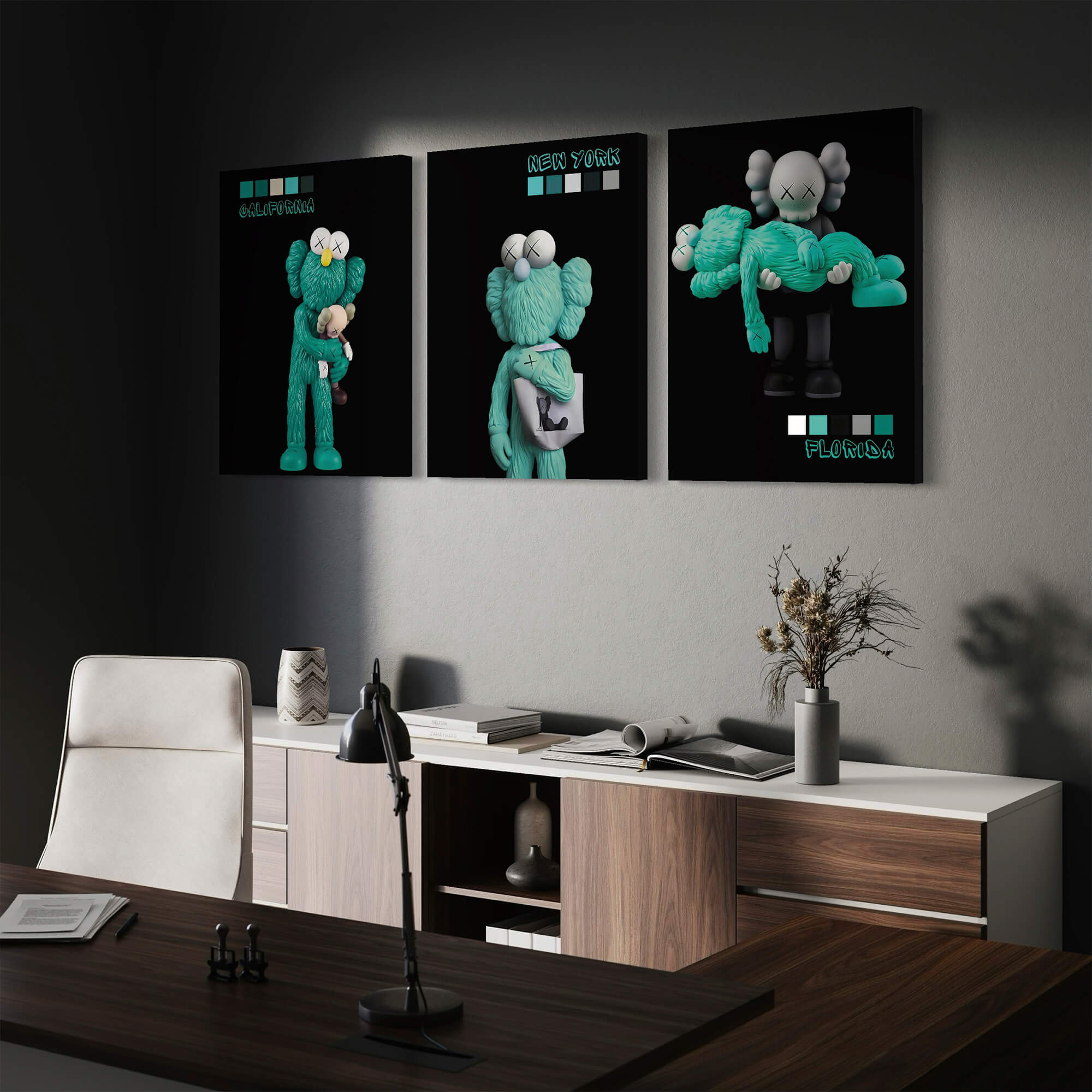 Emerald KAWS trio Canvas Print