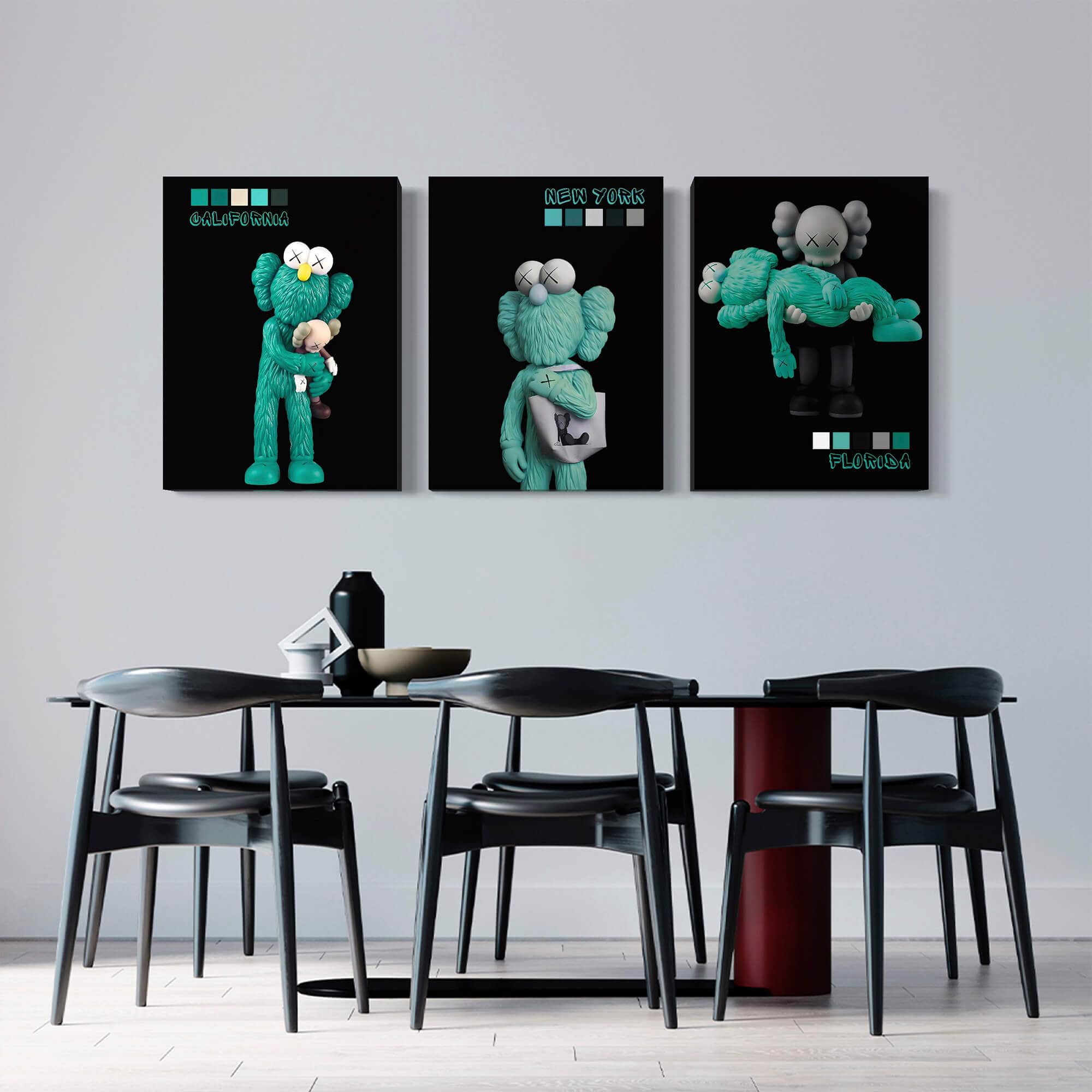 Emerald KAWS trio Canvas Print