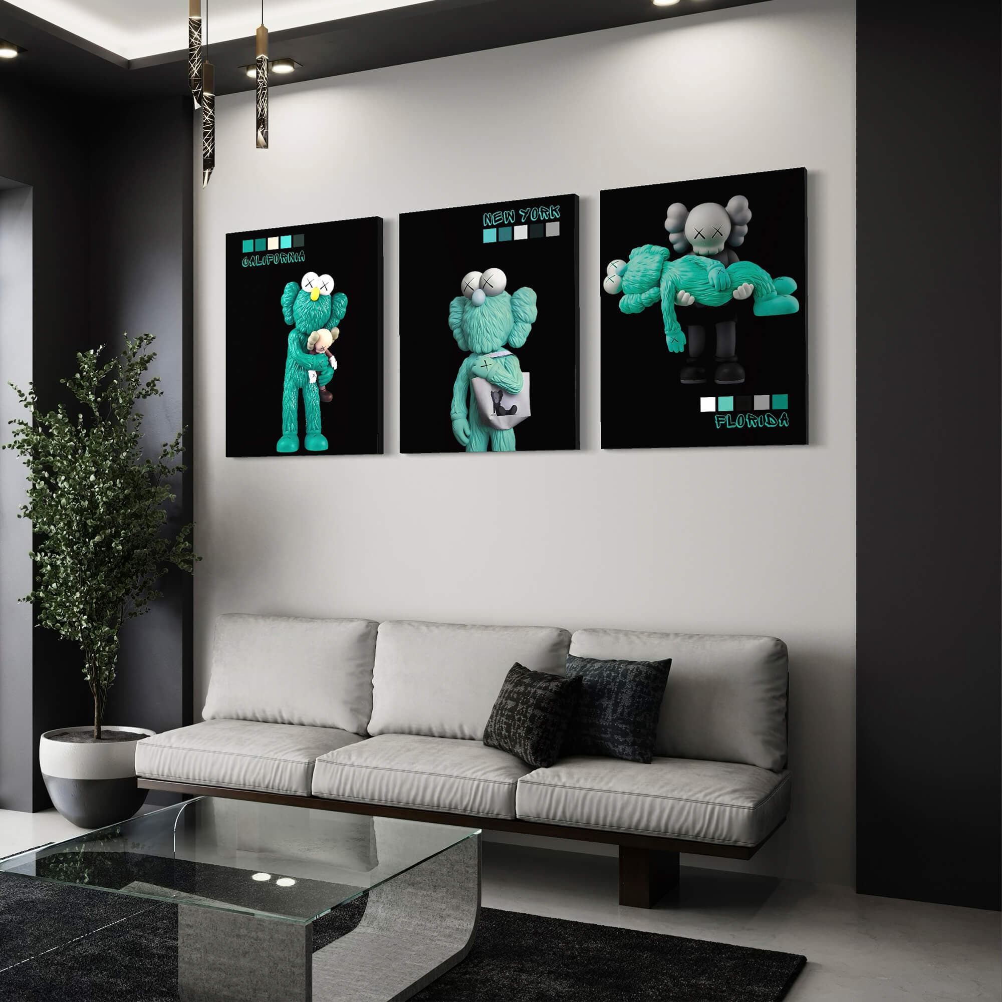 Emerald KAWS trio Canvas Print