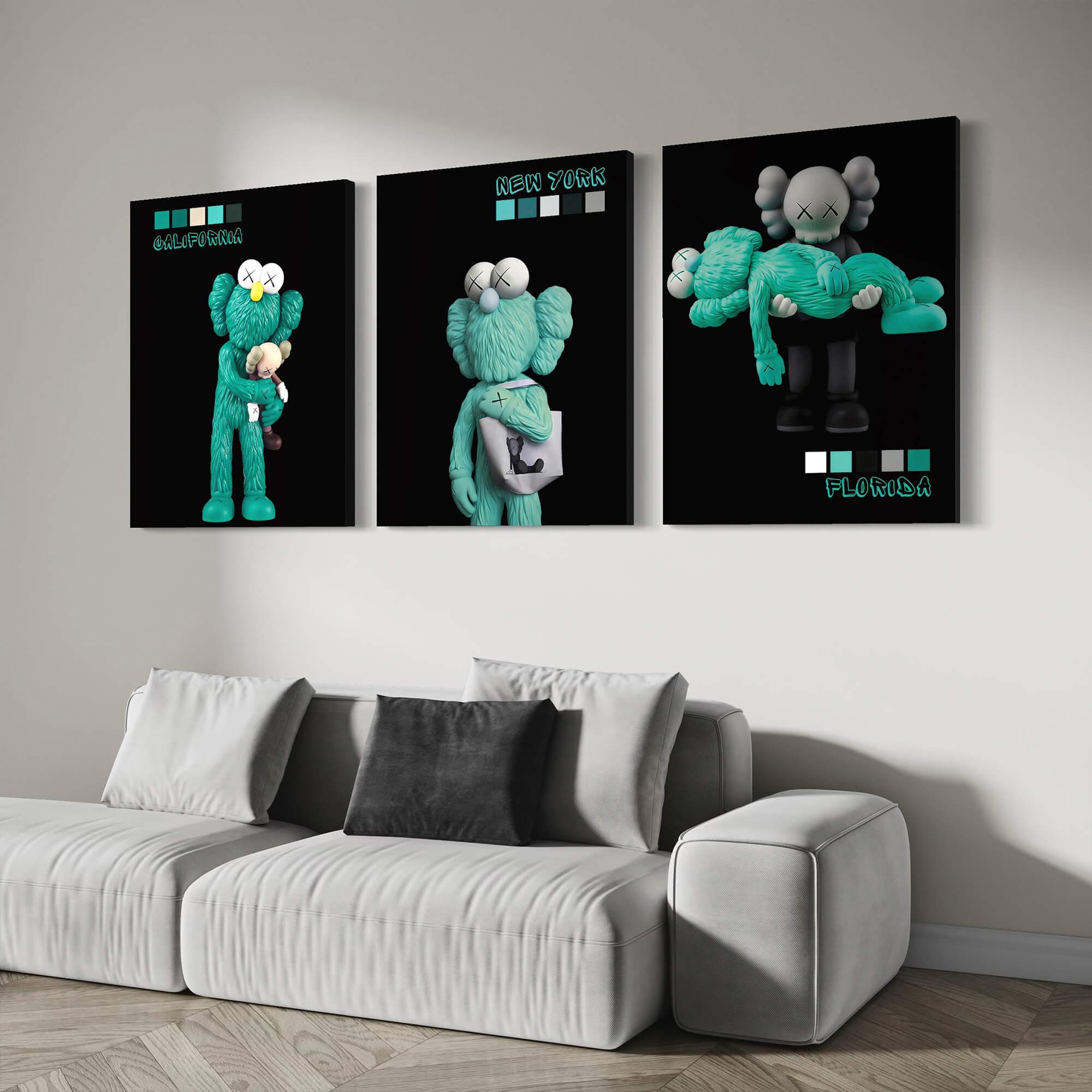 Emerald KAWS trio Canvas Print