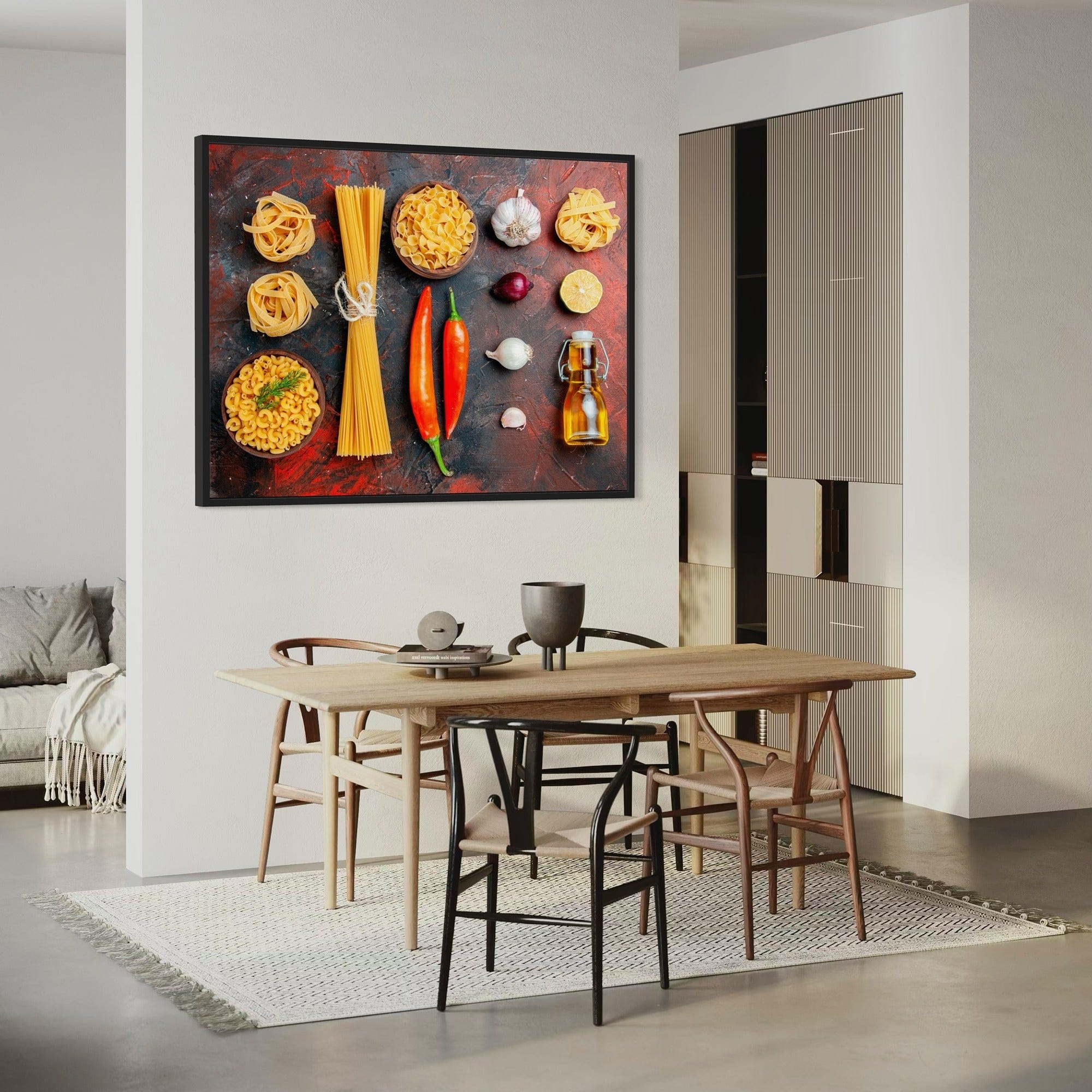 Pasta assortment on stone background wall art