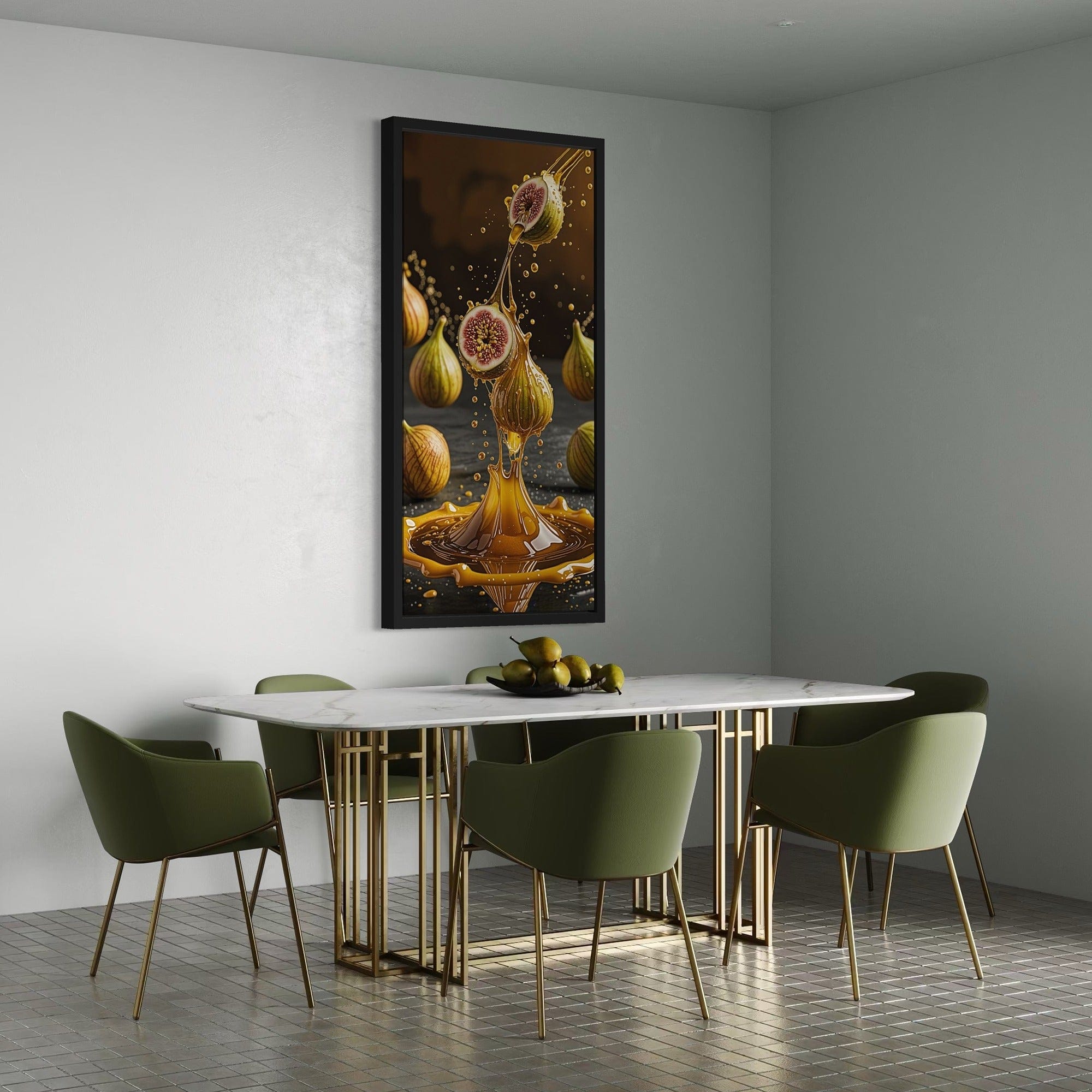 Modern kitchen lifestyle photo with fig honey artwork